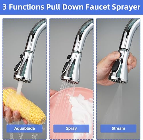 Miniatura 2 de iFealClear Cabezal universal de grifo de cocina extraíble, cabezal rociador de 3 funciones para fregadero de cocina, reemplazo de grifo cromado con