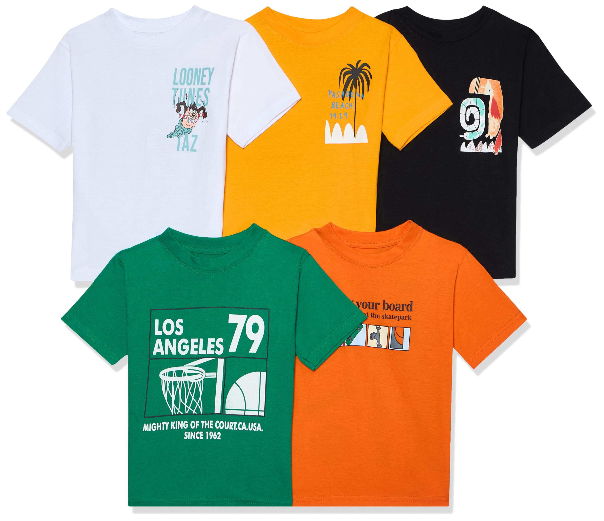 T2F Chłopięcy T-shirt z bawełny z przodu i z tyłu, z nadrukiem, duży krój, 5 sztuk