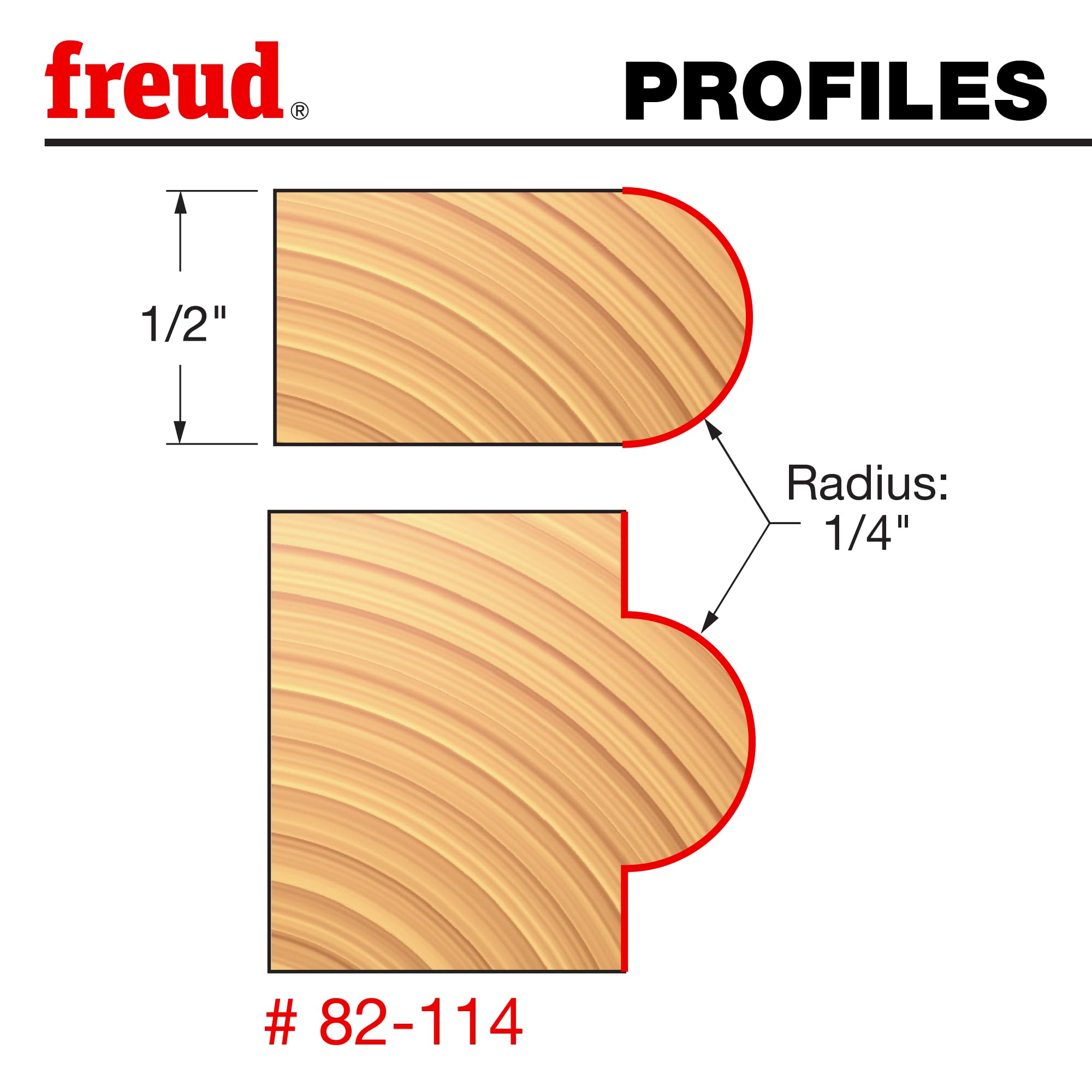 Freud 82-100 - Punta per fresa semicircolare raggio 3/32" con gambo da 1/4", 82-114