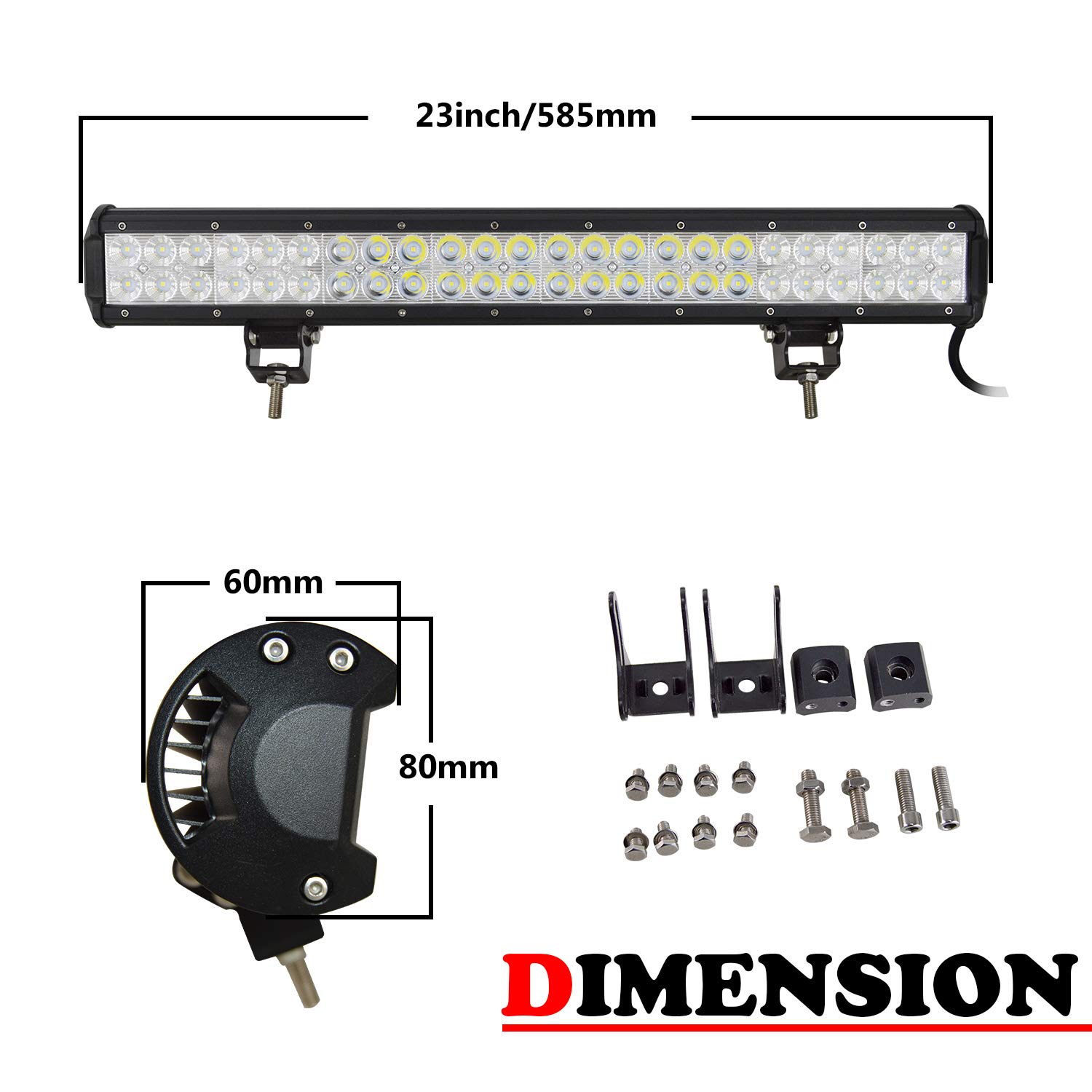 Willpower Listwa świetlna LED, 58 cm, 144 W, reflektor powodziowy, wiązka LED, 12 V, 24 V, z wiązką przewodów, światła terenowe, wodoodporne, przeciwmgielne lampy robocze do samochodów ciężarowych 4 x 4, traktorów, łodzi, samochodów SUV, ATV