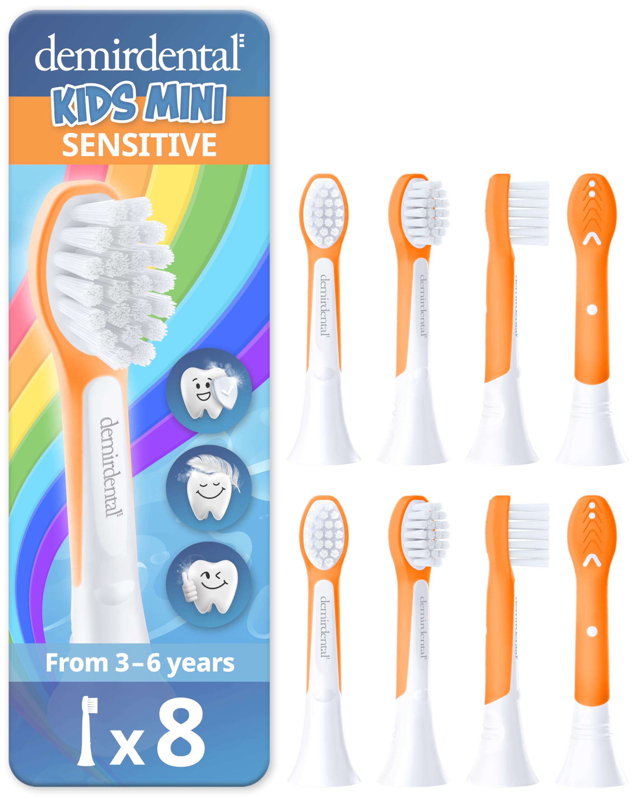 demirdental Mini testine di ricambio per spazzolino da denti per bambini, compatibili con Philips Sonicare Compact Kids - Testine di ricambio Sensitive - Testine per spazzolino da 3 a 6 anni -