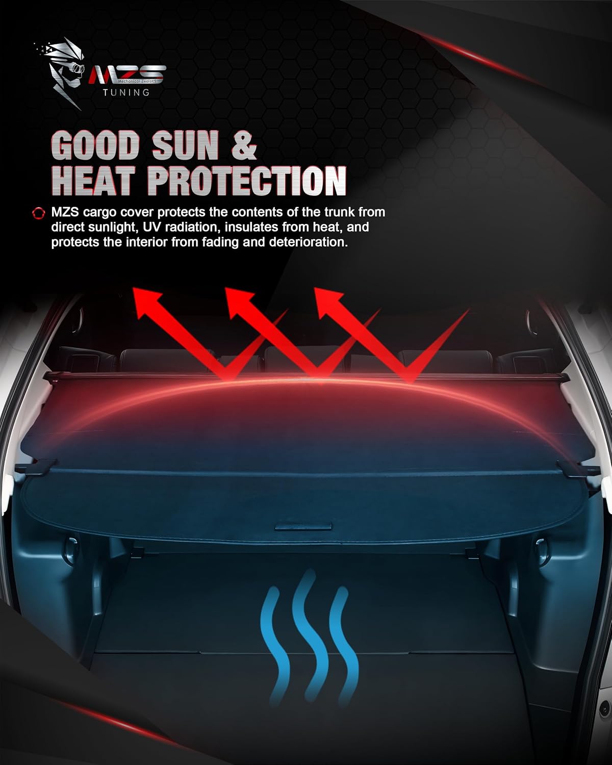 MZS Trunk Cargo Cover, Retractable Rear Security Shade Luggage Durable Custom Privacy Shield Compatible with 2017-2022 CRV 6th Gen & CR-V Hybrid
