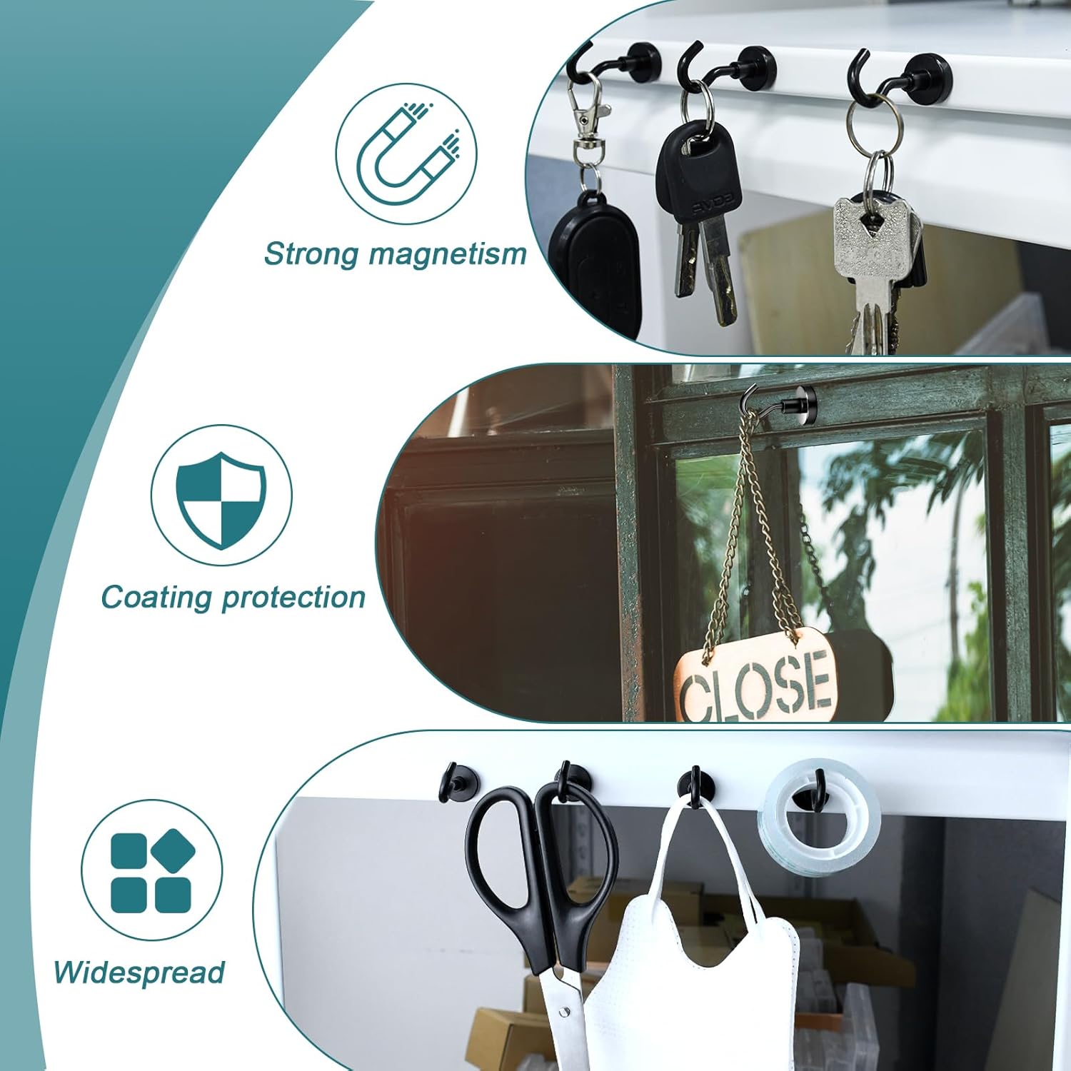 MAGXCENE 50 Pack Magnetic Hooks Heavy Duty, Strong Magnet Hooks for Cruise Refrigerator, Neodymium Magnets with Hooks for Grill Hanging Kitchen Tool Storage, Black