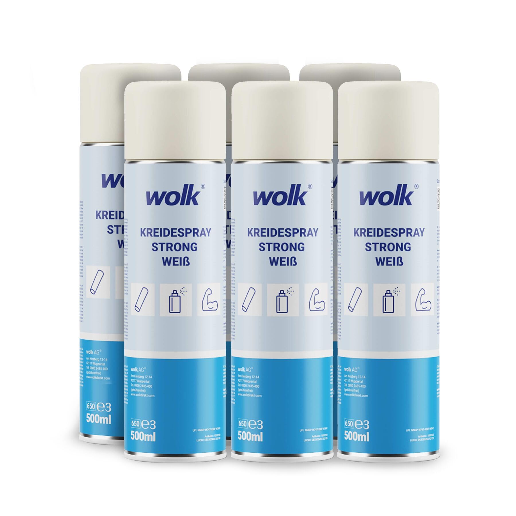 wolk Strong 6x 500 ml Kreidespray Weiß - Markierungsspray Weiß Abwaschbar