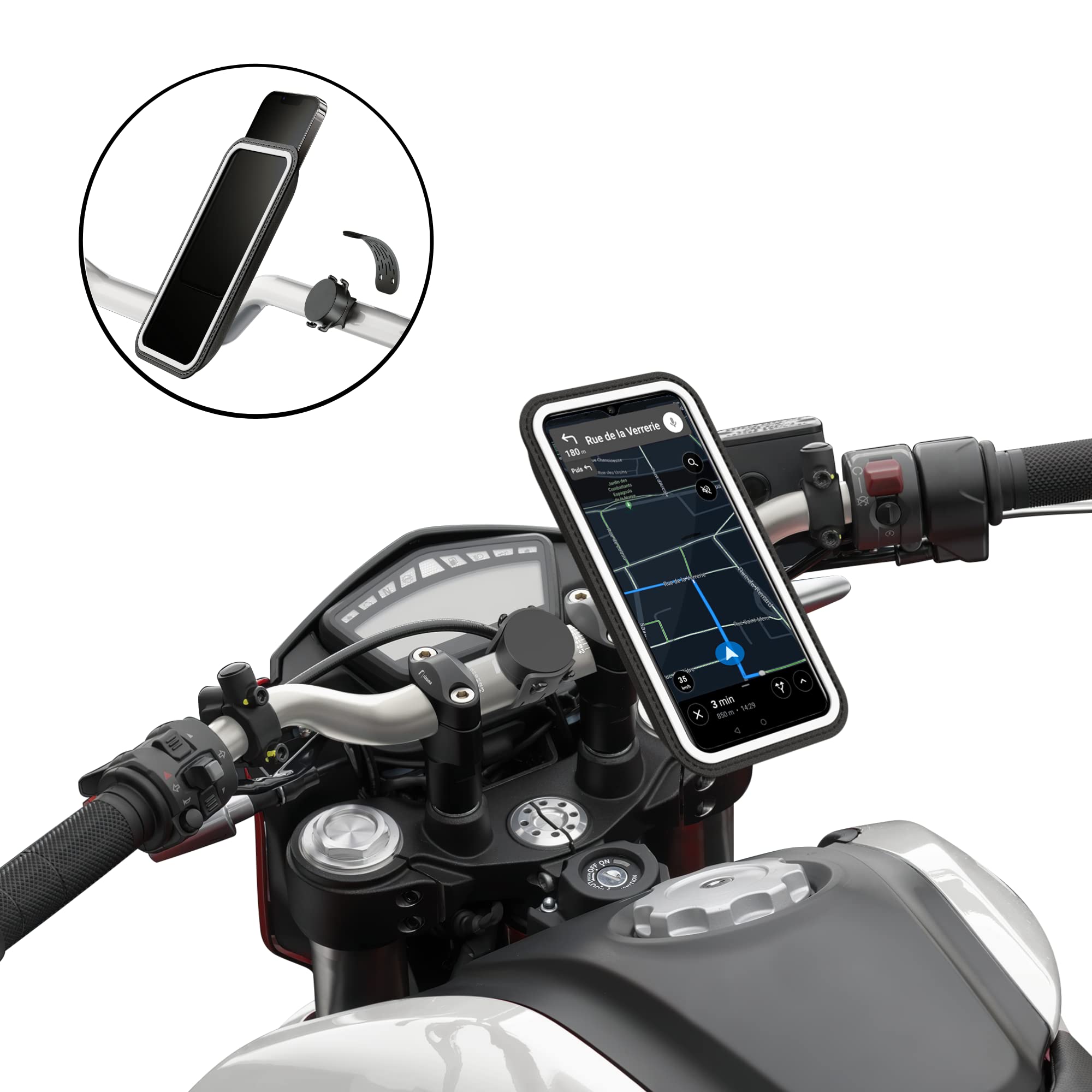 Shapeheart - Support Telephone Moto magnétique pour Demi-Guidon | Guidons Bracelets & Support Telephone Moto magnétique avec Pochette Etanche détachable | Absorbe Les Vibrations