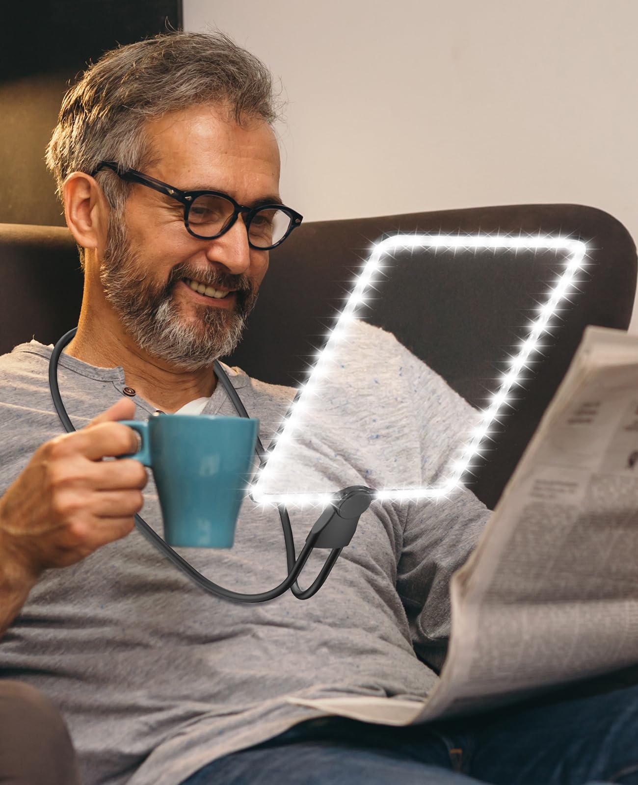 5X Hands Free Magnifying Glass with Light for Close Work,6.7" x 9.5"Neck Wear Large Page Magnifier for Reading Book,Sewing, Cross Stitch.Low Vision Seniors with Aging Eyes(Black)