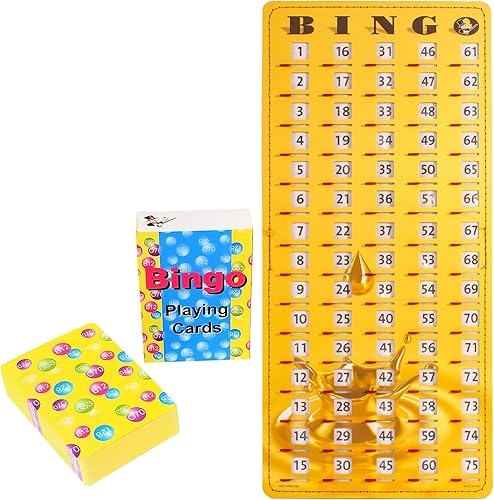 MR CHIPS Tarjeta de bingo a prueba de atascos Gold Rush Master Board con obturadores y baraja de bingo de tarjetas de llamada
