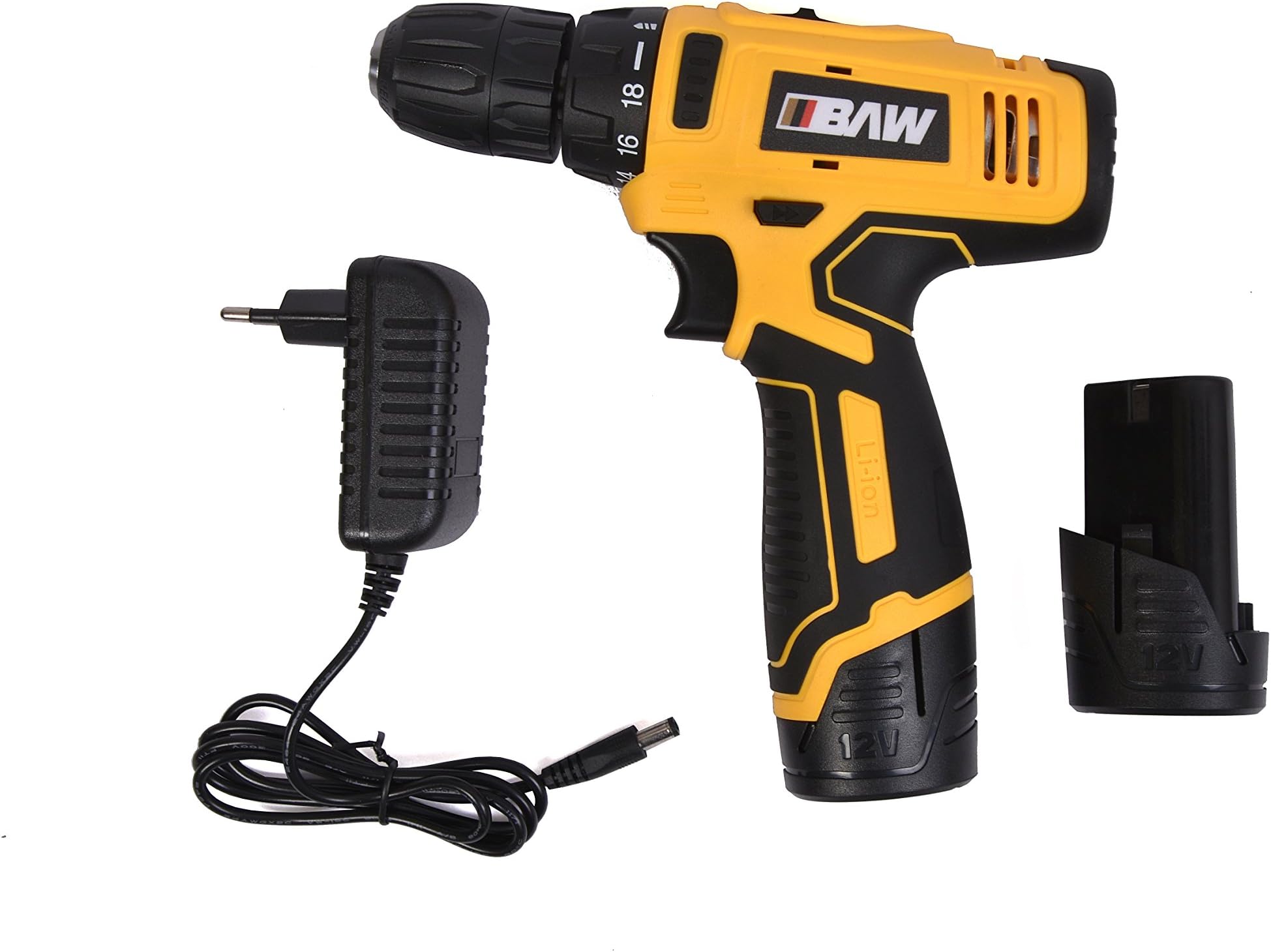 Aimex BAW Cordless Screwdriver, Yellow, 1 Cordless Drill, 2 Battery, 1 Charger with Carrying Case and Manual, 8 inch