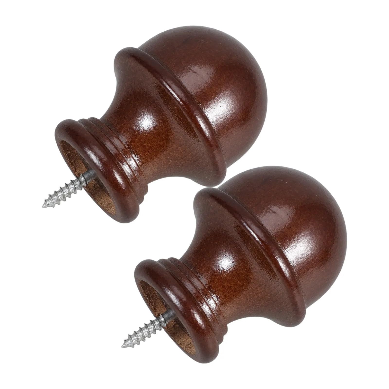 Xavren Curtain Rod Finial Screw 2pcs Wooden Curtain Rod Finials 29Mm Diameter Round Decorative End Caps for Roman Rods Elegant Brown Wood for Bedroom for Drapery Poles