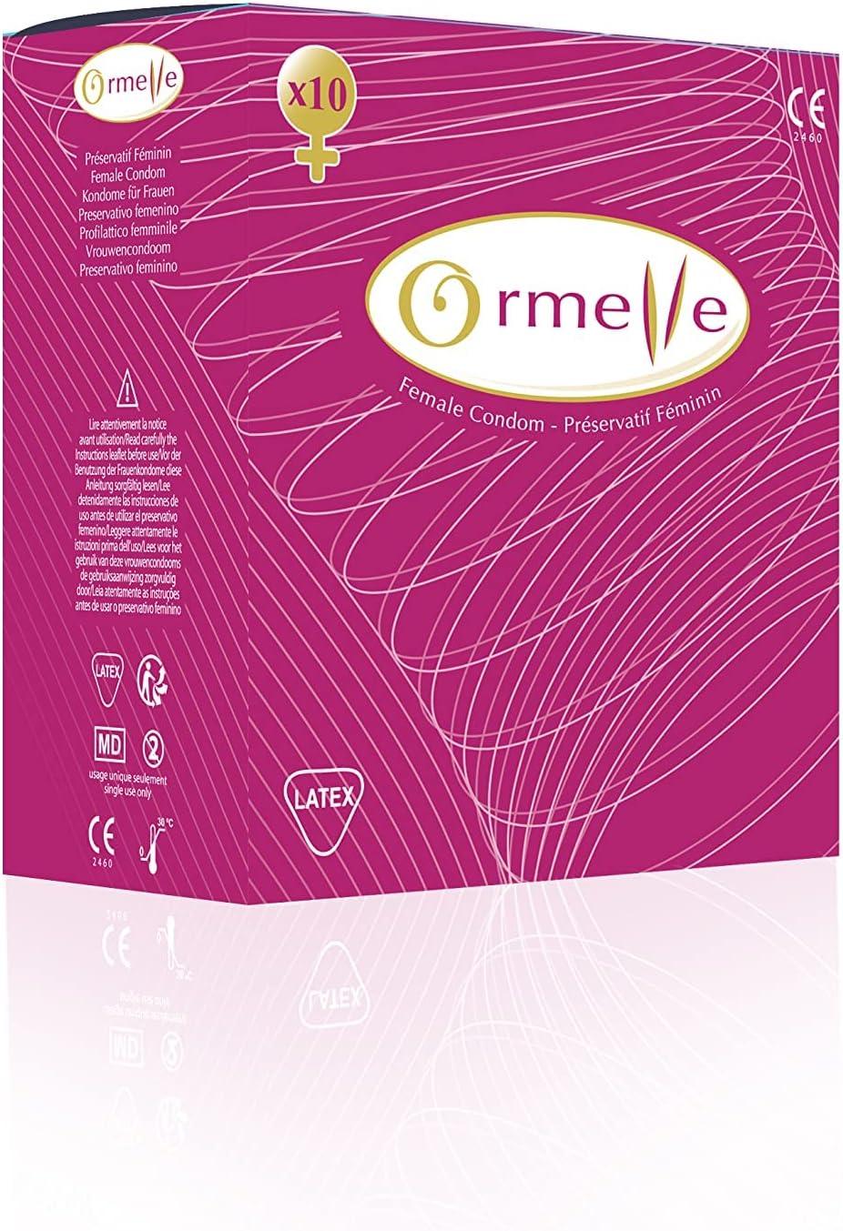 ORMELLE - Female Condom - Internal Condom - Premium Grade Natural Latex - Lubricated - Protection Against Pregnancy & STDs - CE Certified- Pack of 10