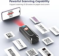 Vista 5 de Eyoyo Escáner de código de barras portátil 2D Bluetooth con clip, batería de 2000 mAh con indicador de nivel, mini lector de código de barras QR 1D