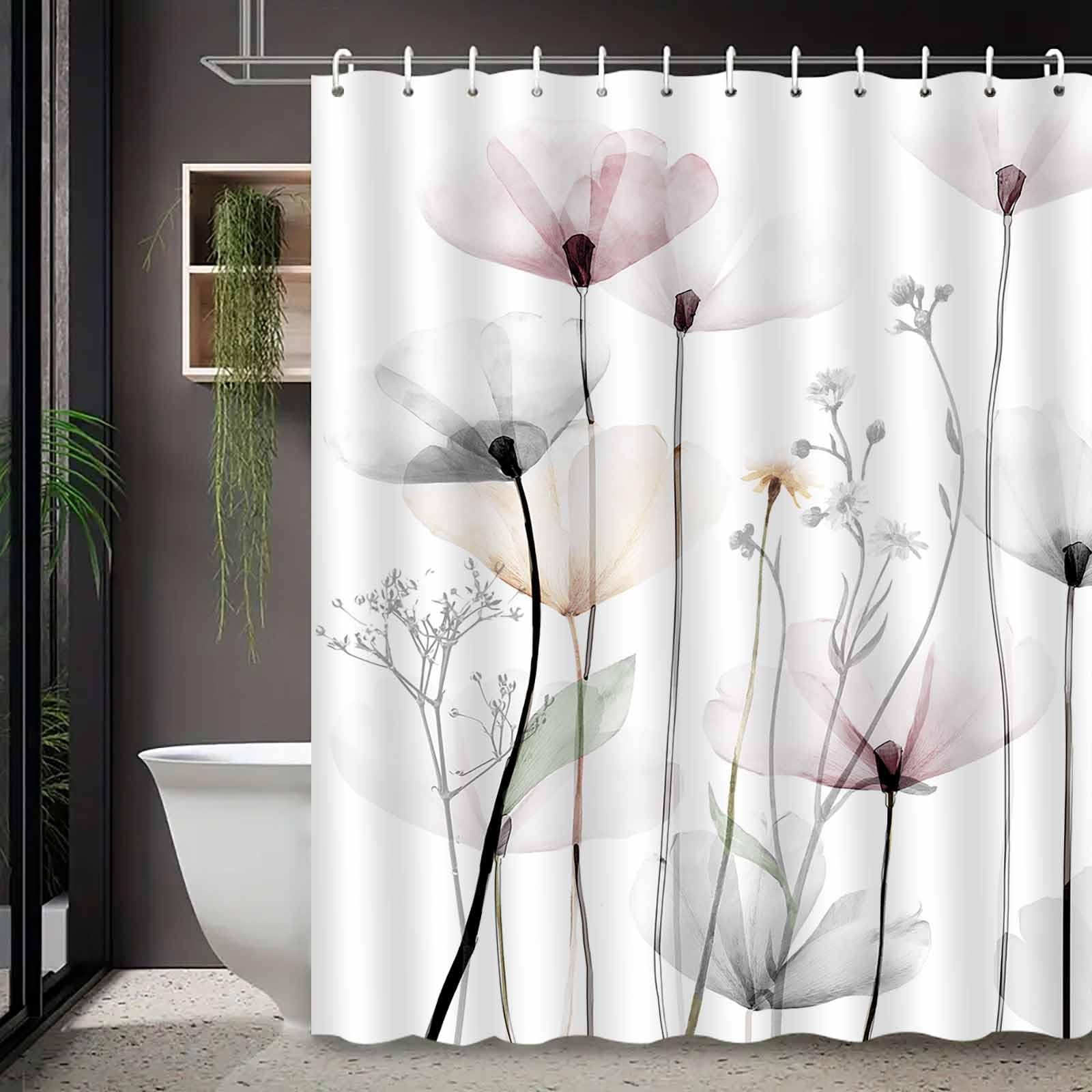 GLWDMB 1 Piece 90x180CM Modern Minimalist Nordic Floral Plant Printed Shower Curtain With Hook, Polyester Fabric, For Windows And Walls, Bathtub, Bathroom, Machine Washable, All Season Universal