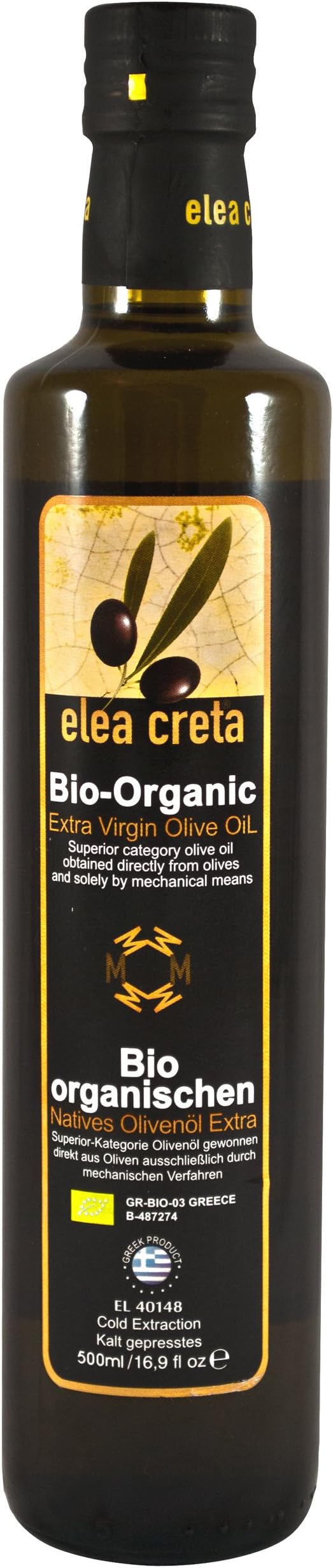 Elea Creta Greek Organic Bio Extra Virgin Olive Oil 500ml glass bottle
