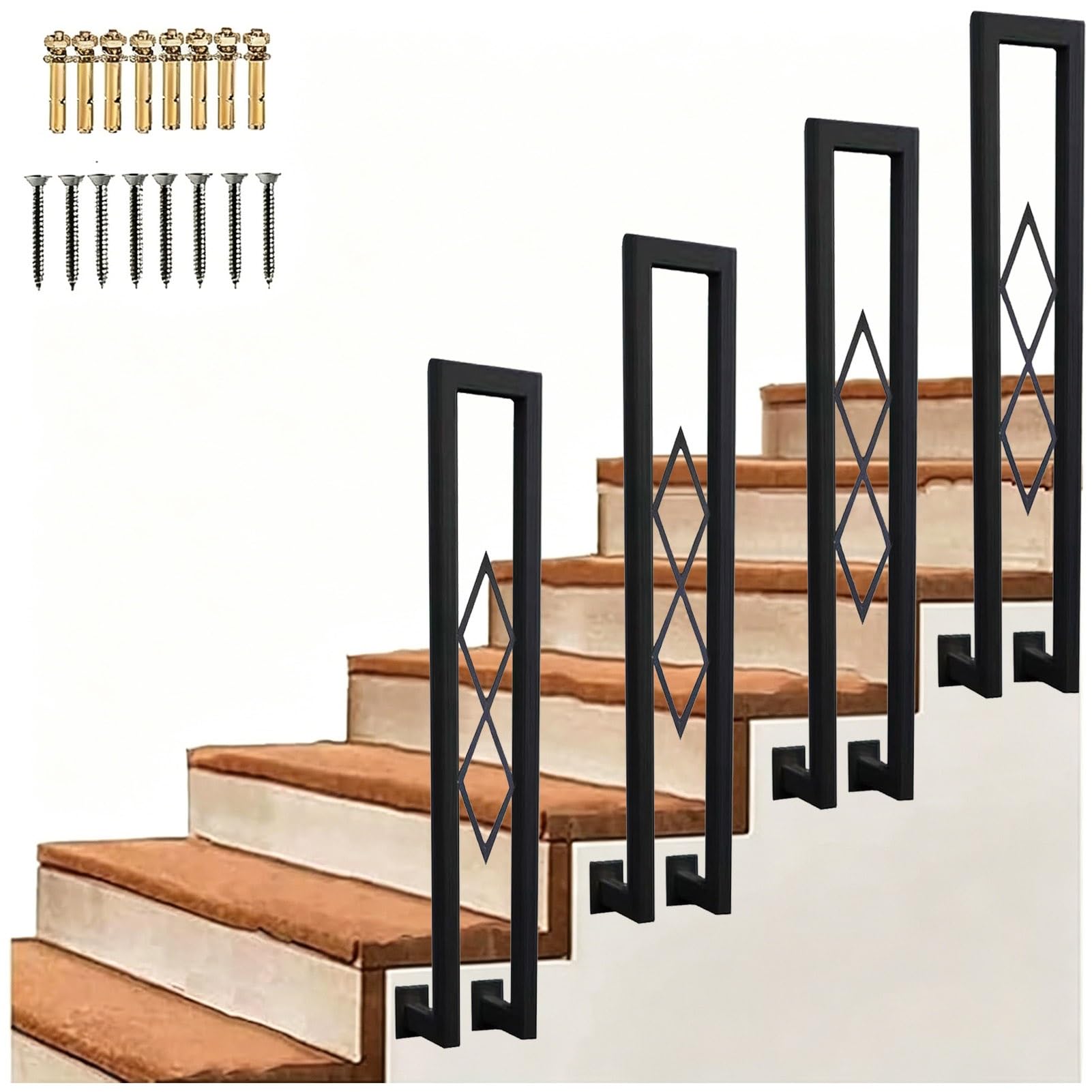 Gaommini A Black Hand Rail Divider Post For Outdoor Concrete Steps, Metal Stairs Porch Deck Railing 35Cm-110Cm Industrial Stair Railings Side Mount Handrail Guardrail(,85Cm/33In)