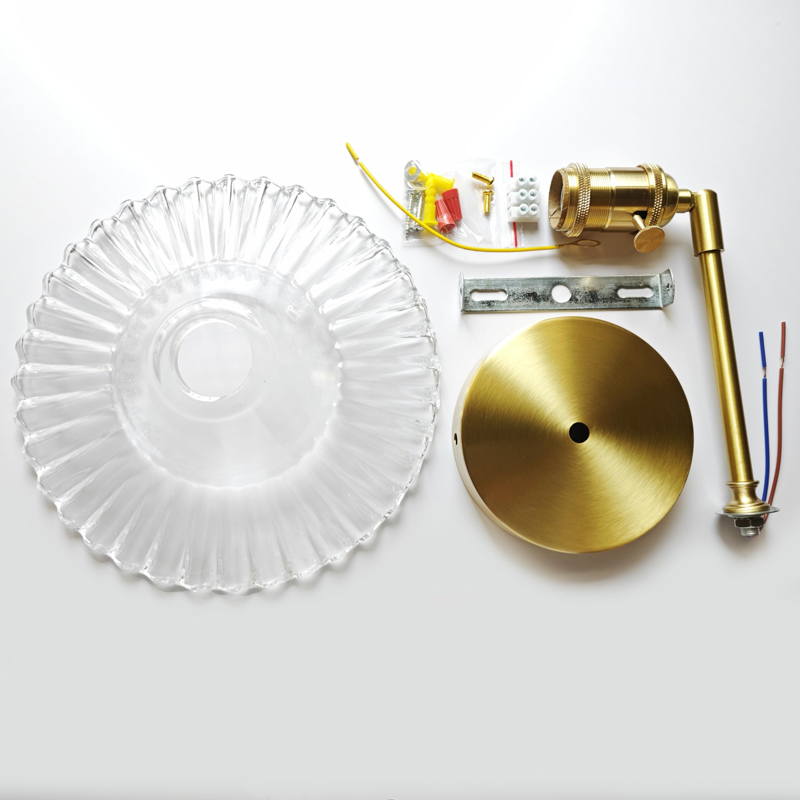 Chrasy Applique da Parete Orientabile in Vetro Trasparente Ottone E27 | Portalampada con Interruttore, Fascio Verso Alto e Basso, Angolo Regolabile a 180 Gradi, per Cucina Camera Bar Studio e Sala