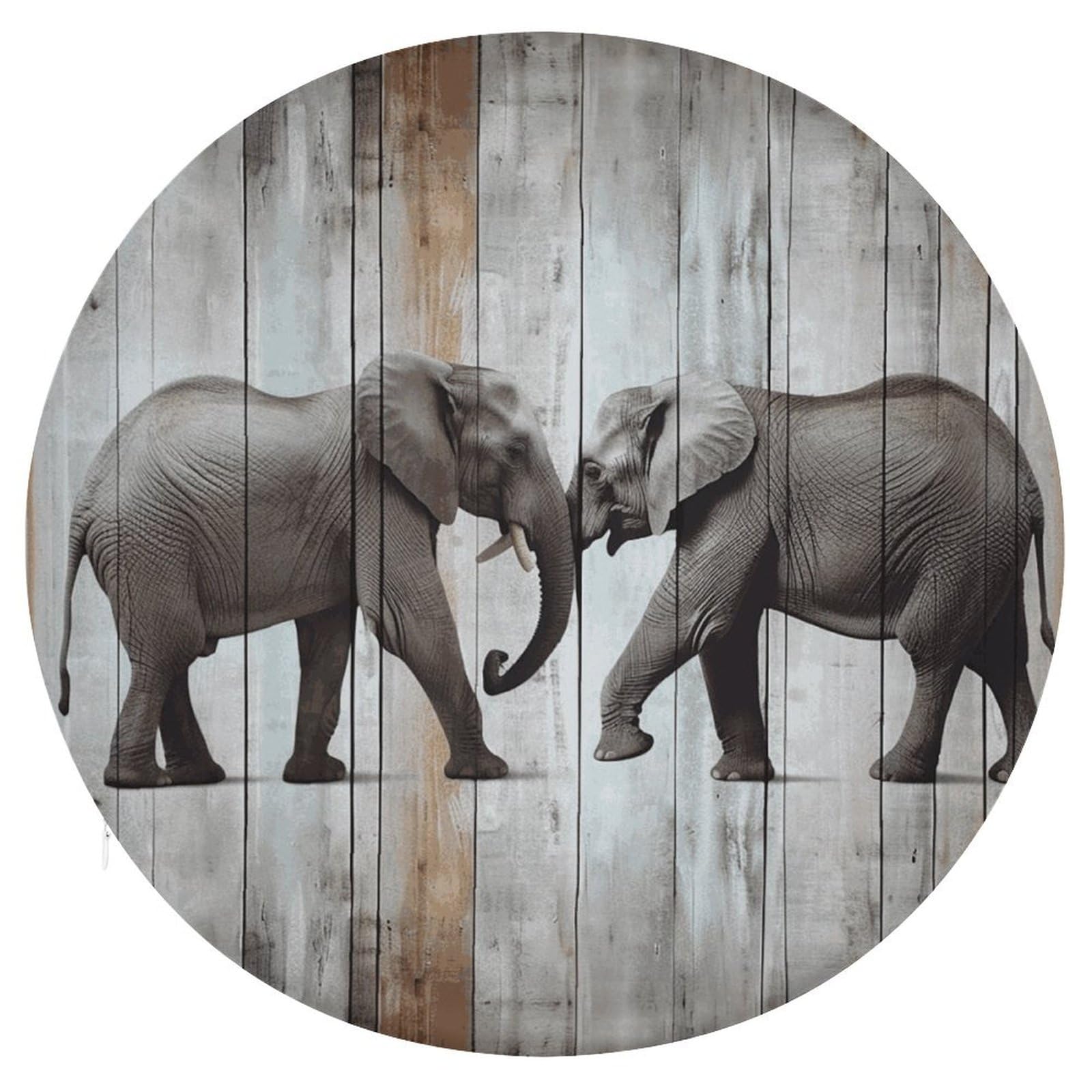Coussin de chaise rond en mousse mémoire à motif éléphant texturé bois