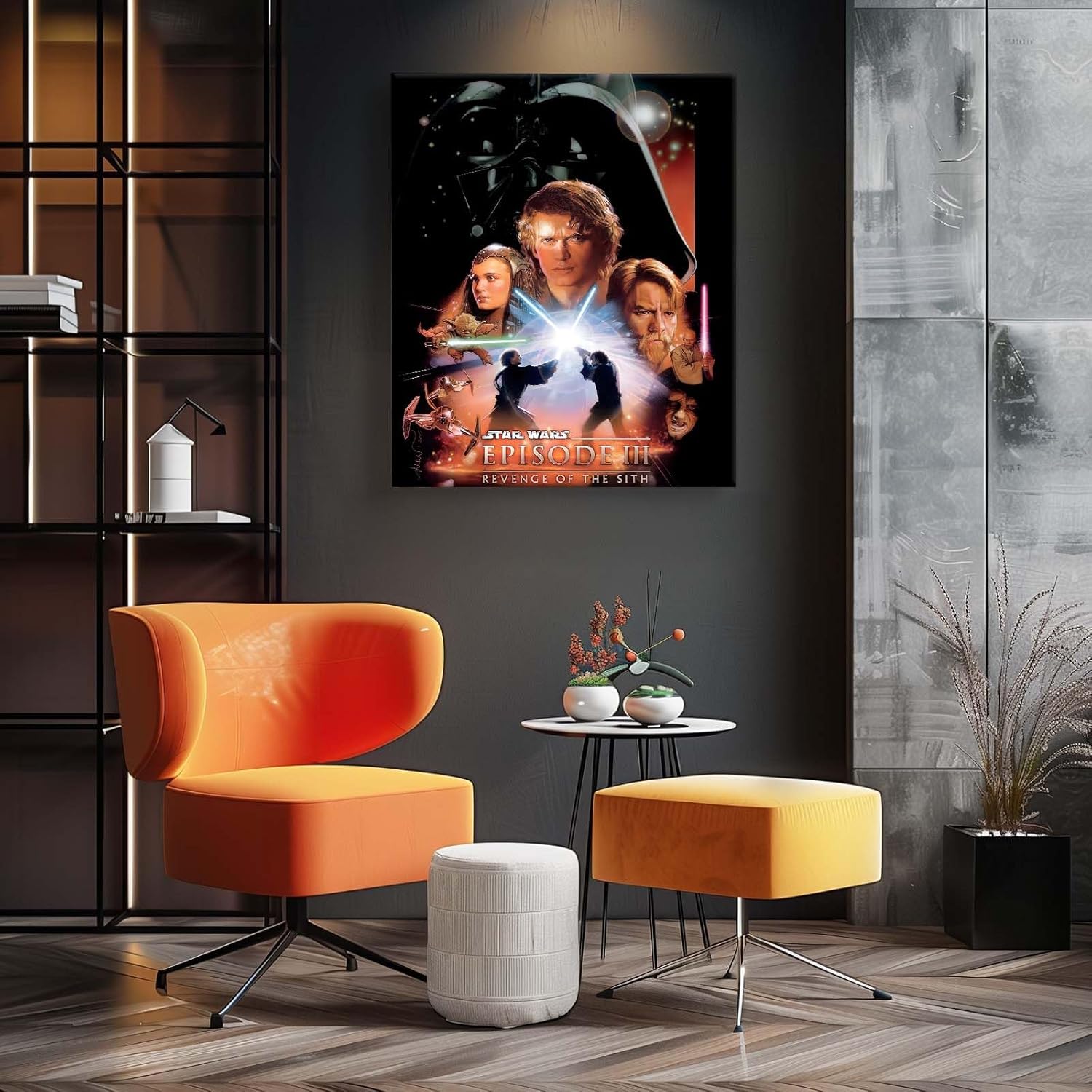 B.B.F MAKE Framed Canvas Wall Art Sci-Fi Decor Star Wars Episode III Revenge of the Sith Painting Poster Print Movie Canvas Picture for Bedroom Decoration Home Theater Game Room Wall Decor, 20x24inch