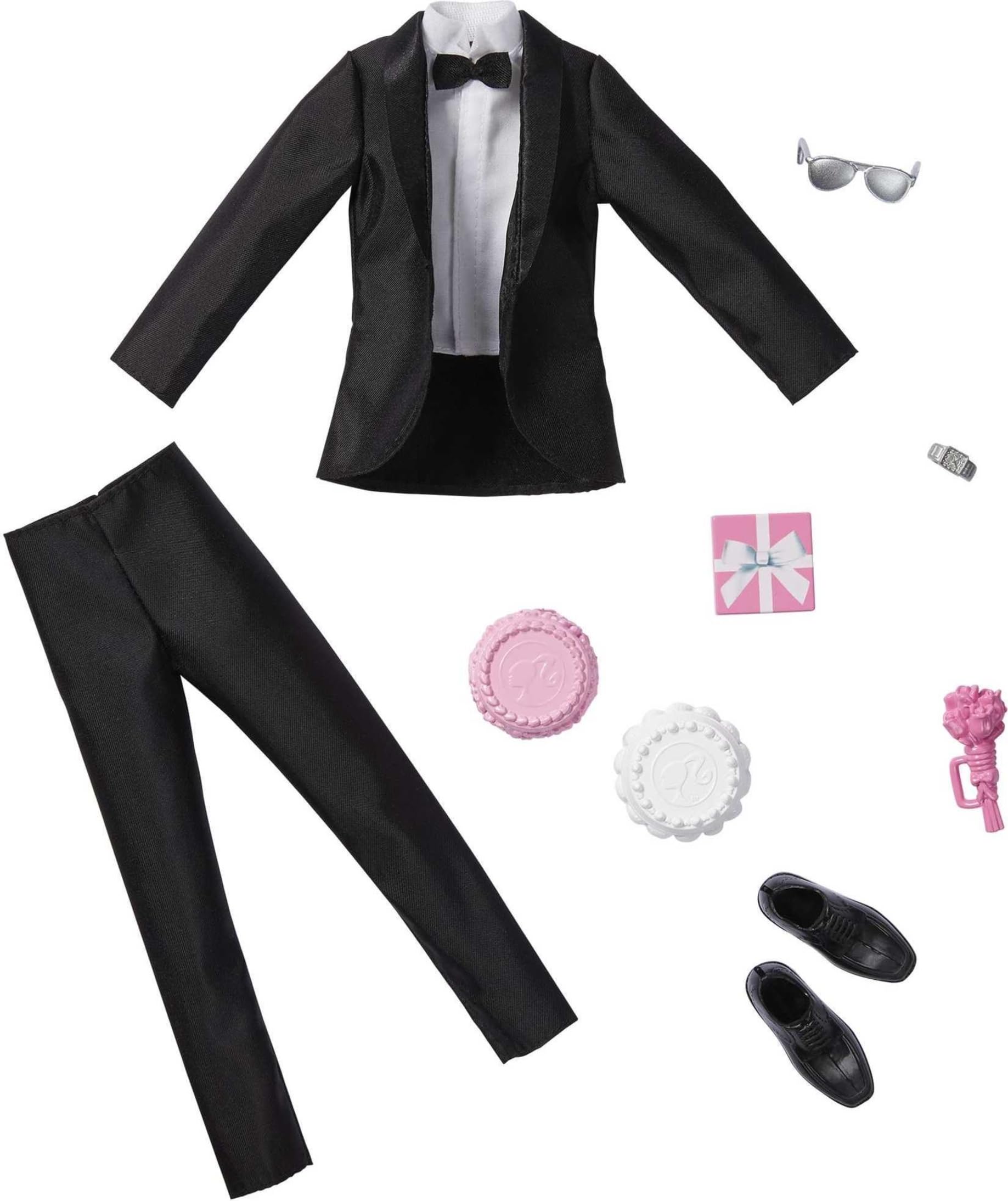 Fashion Pack: Bridal Outfit for Ken Doll with Tuxedo, Shoes, Watch, Gift, Wedding Cake with Tray & Bouquet, Gift for Kids 3 to 8 Years Old