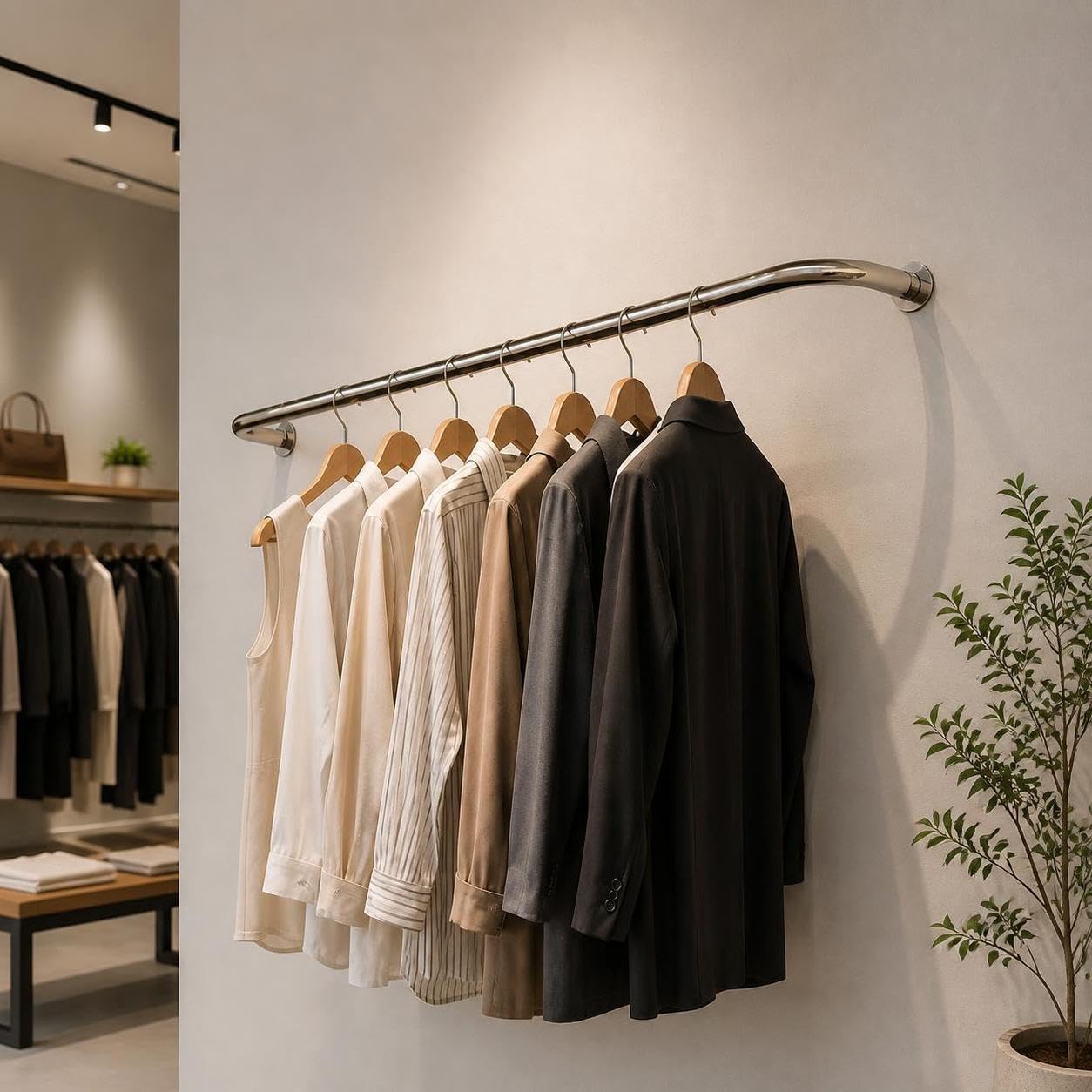 Porte-Vêtements Mural, Support de Vêtements Suspendu pour Femmes et Enfants, Métal Robuste, Charge Lourde, Installation Rapide et Facile