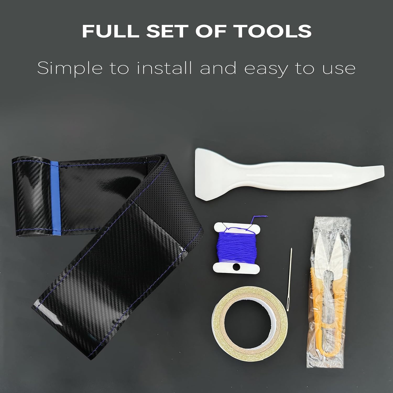 Carbon Fiber Steering Wheel Cases Car Steering Wrap Stitch Steering Wheel Cover Fit for Honda Civic Civic 8 2006 2007 2008 2009 2010 2011 (2-Spoke),Blue