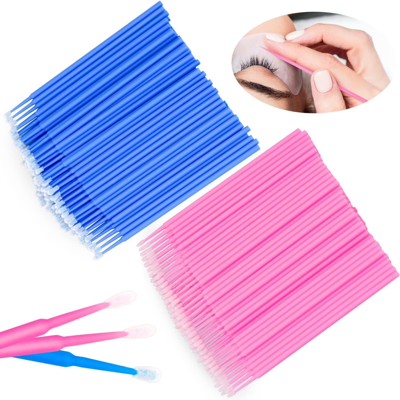 SAMENGTR200PCS Micro Applicators Brushes, Pink Disposable Eyeliner Brushes Micro Make Up Mascara Brushes for Eyelash Extension