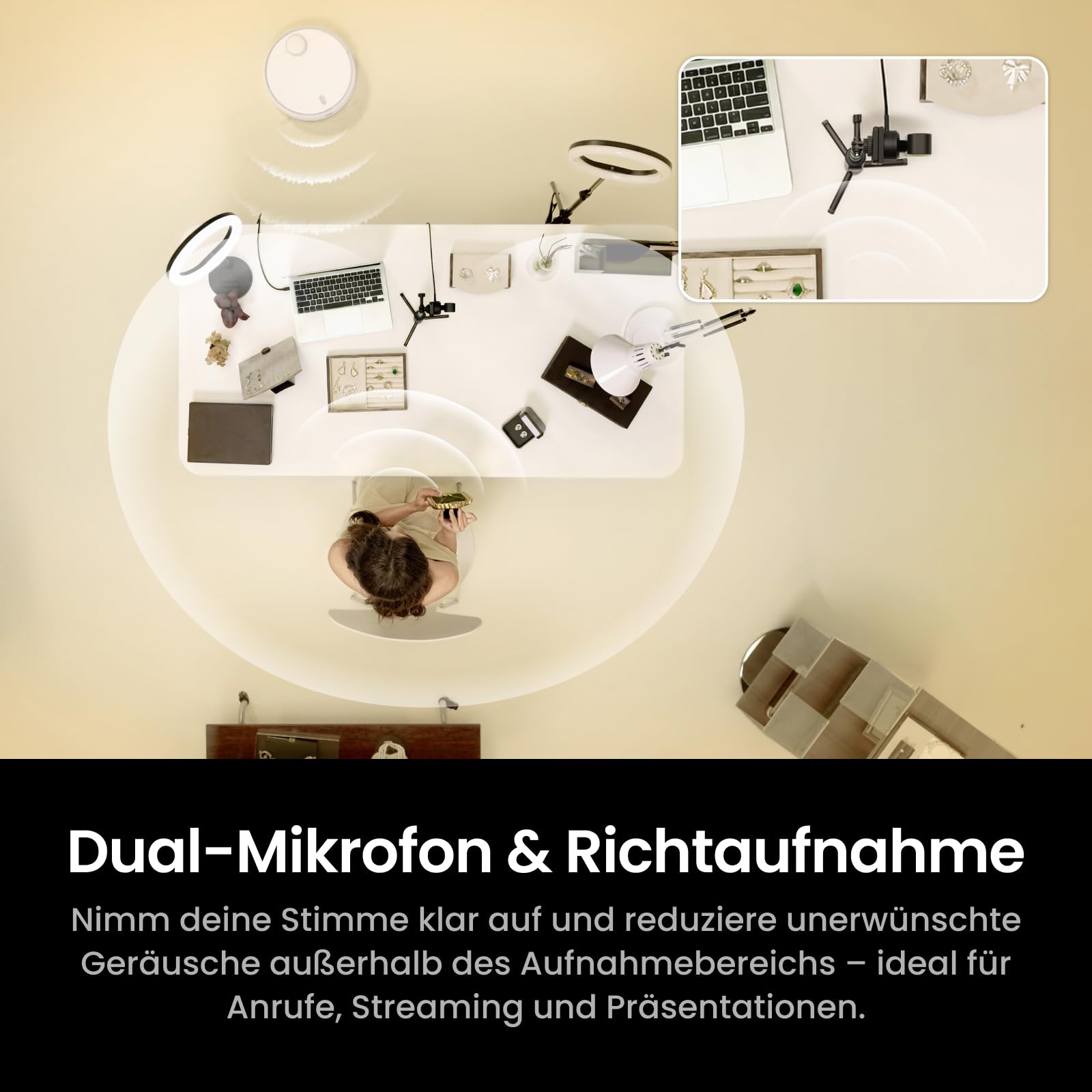 Insta360 Link 2C Pro – 4K PTZ-Webcam für PC/Mac, 1/1,3"-Sensor, Schwachlicht, Auto-Framing, HDR, rauschunterdrückende Richtmikrofone, unterstützt Stream Deck, Zoom, Teams, Twitch für Streaming/Meeting
