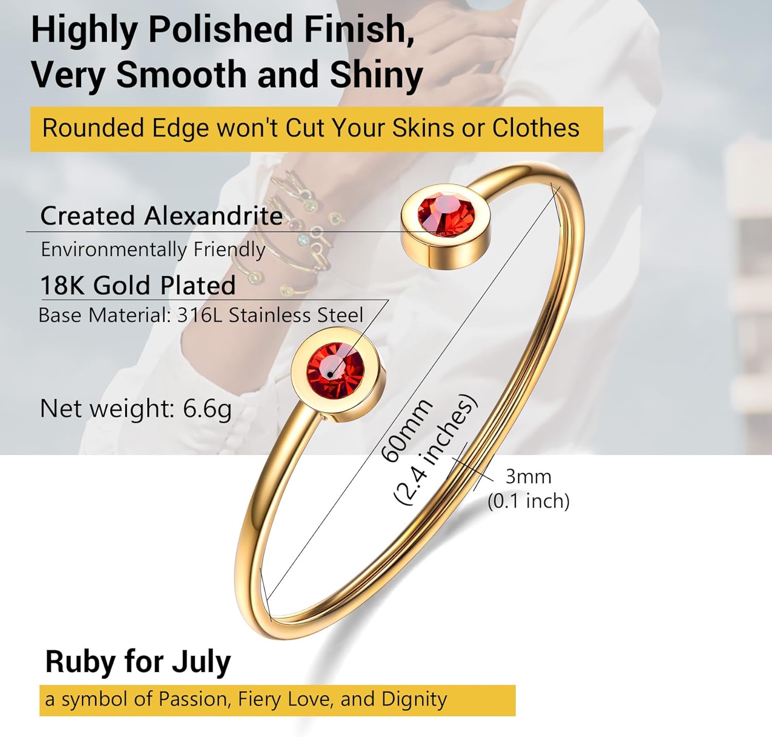 PROSTEEL Stainless Steel Birthstone Bracelet Jan - Dec Birthday,Jewelry for Women,2 Choices of Length, fit Wrist from 5.1''-7.6'' in Circumference, Come with Box - Image 3