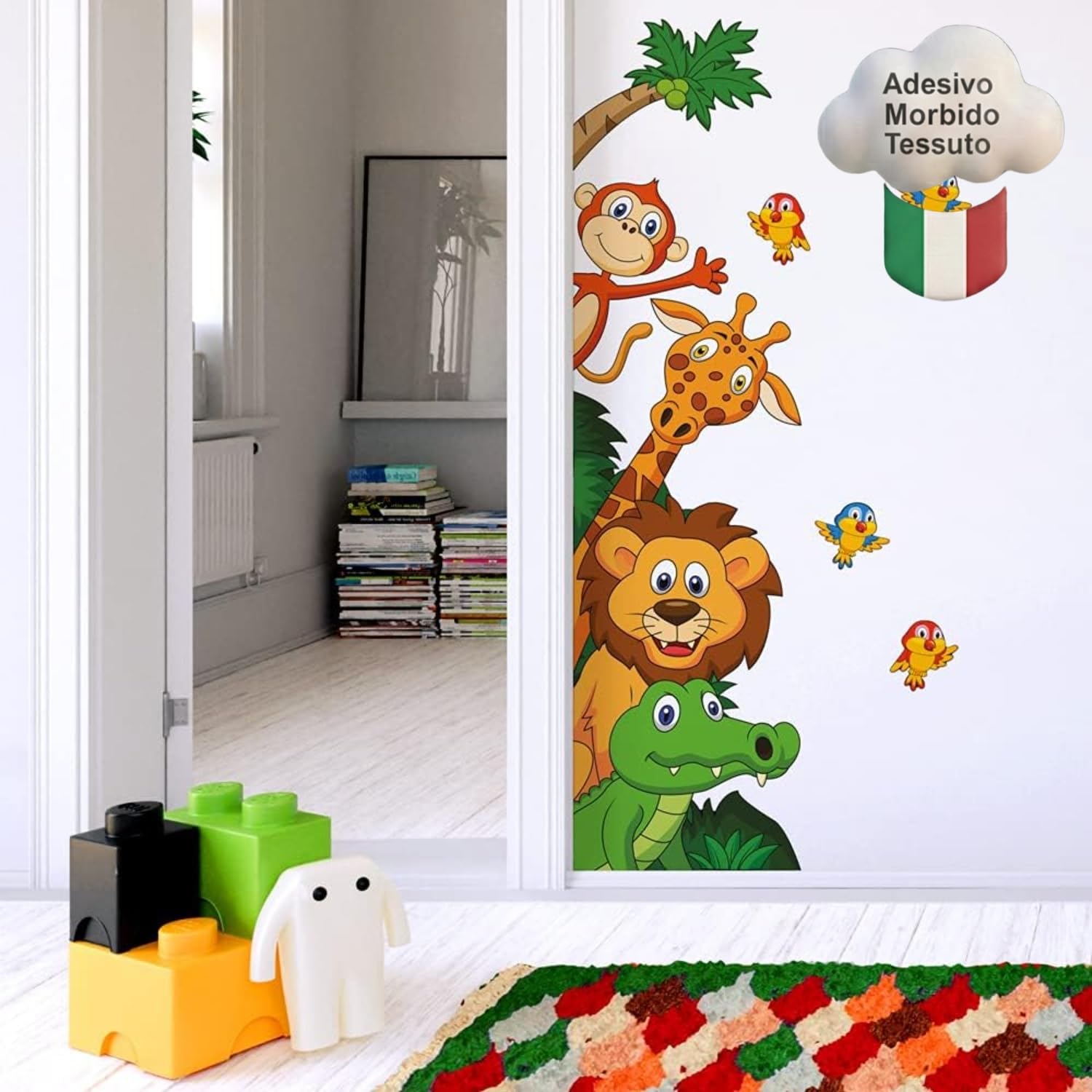 kina - Pegatina Pared Decoración Habitación Niños R00008 - Material Tela Ecológica, Hipoalergénico, Reposicionable, Efecto caricia, Escuela infantil - Gráficos Animales y medir 100x30 cm
