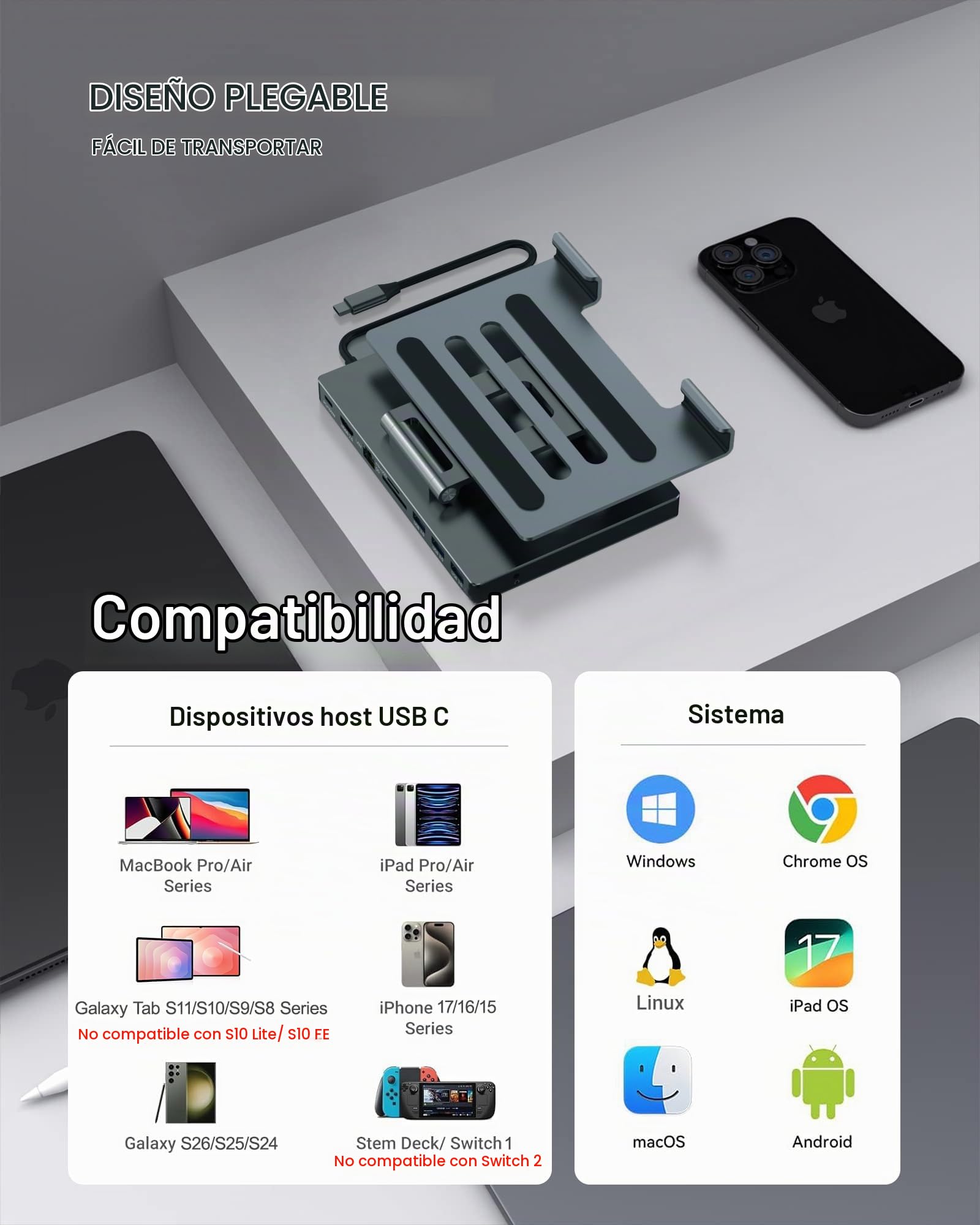 2026 iPad Pro USB C Hub Stand, Adapter for iPad Air M5 M4 M3 13 11 12.9 Inch Docking Station 4K 60Hz HDMI, RJ45 Ethernet, SD/TF Card Reader, 3 USB 3.0 Port, 3.5mm Audio, iPad A16 Galaxy Tablet Dock