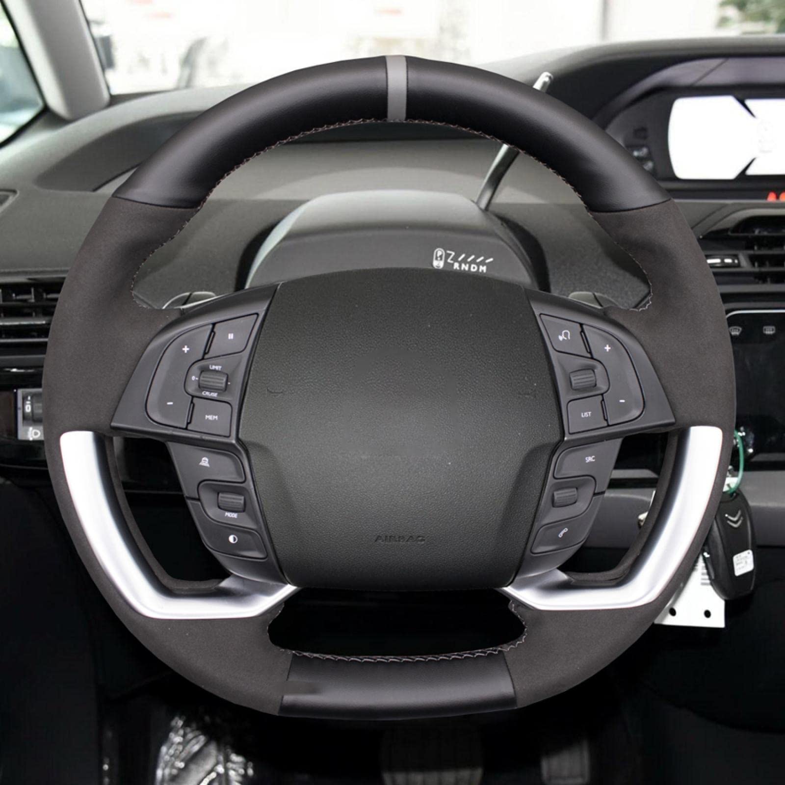 ZULOW Funda para Volante para Citroen para Grand C4 Picasso 2013-2020 para Grand C4 SpaceTourer 2018-2022 Funda para Volante de Coche de Gamuza Genuina Negra