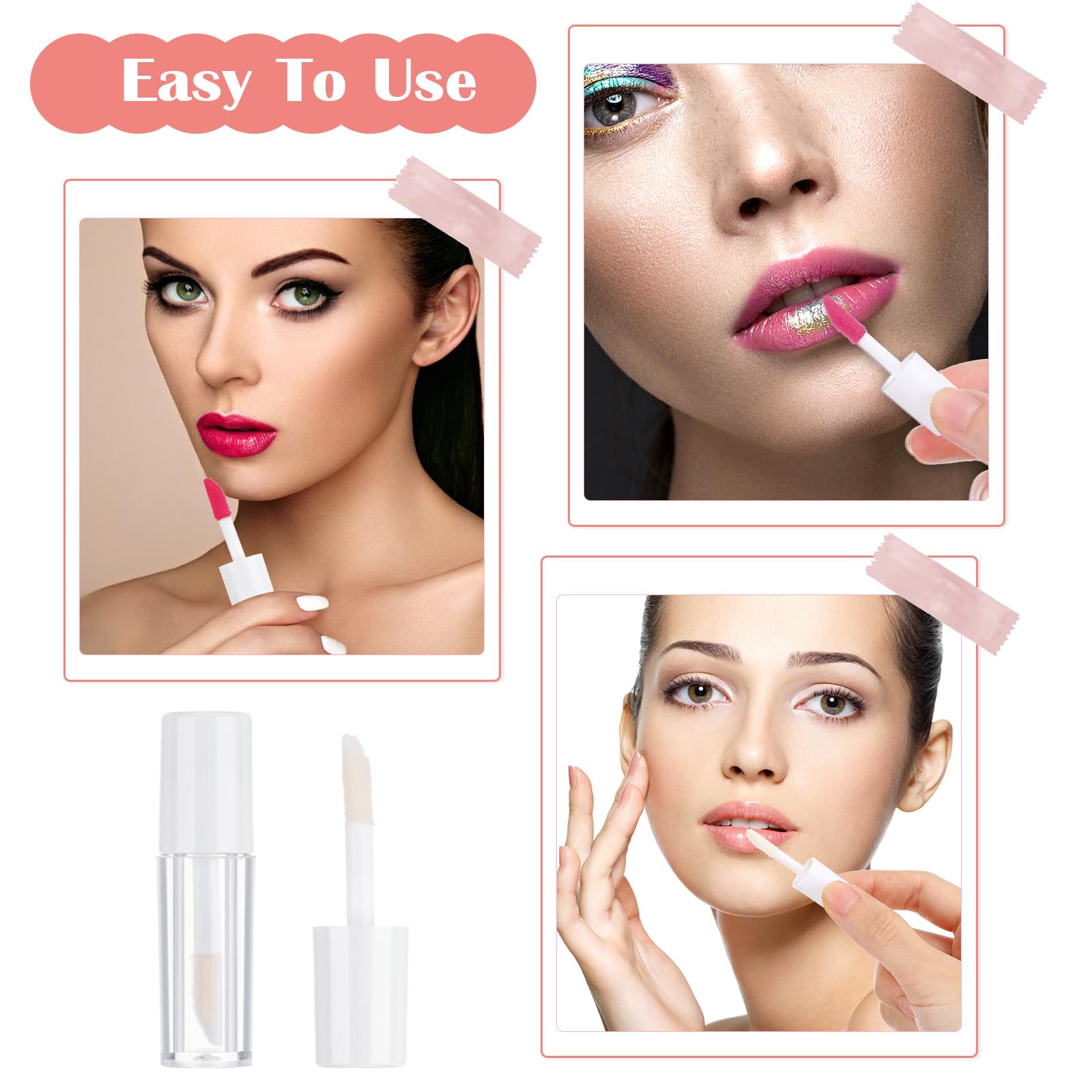 Lot de 10 tubes de gloss à lèvres vides transparents rechargeables de 1,2 ml pour baume à lèvres, différents échantillons, recharges de voyage, mini tubes de gloss à lèvres pour femme