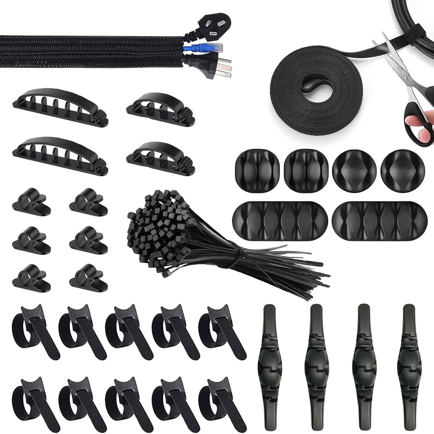 Cord Management Organizer Kit, 132 pcs Self Adhesive Cable Organizer Clips, Contain