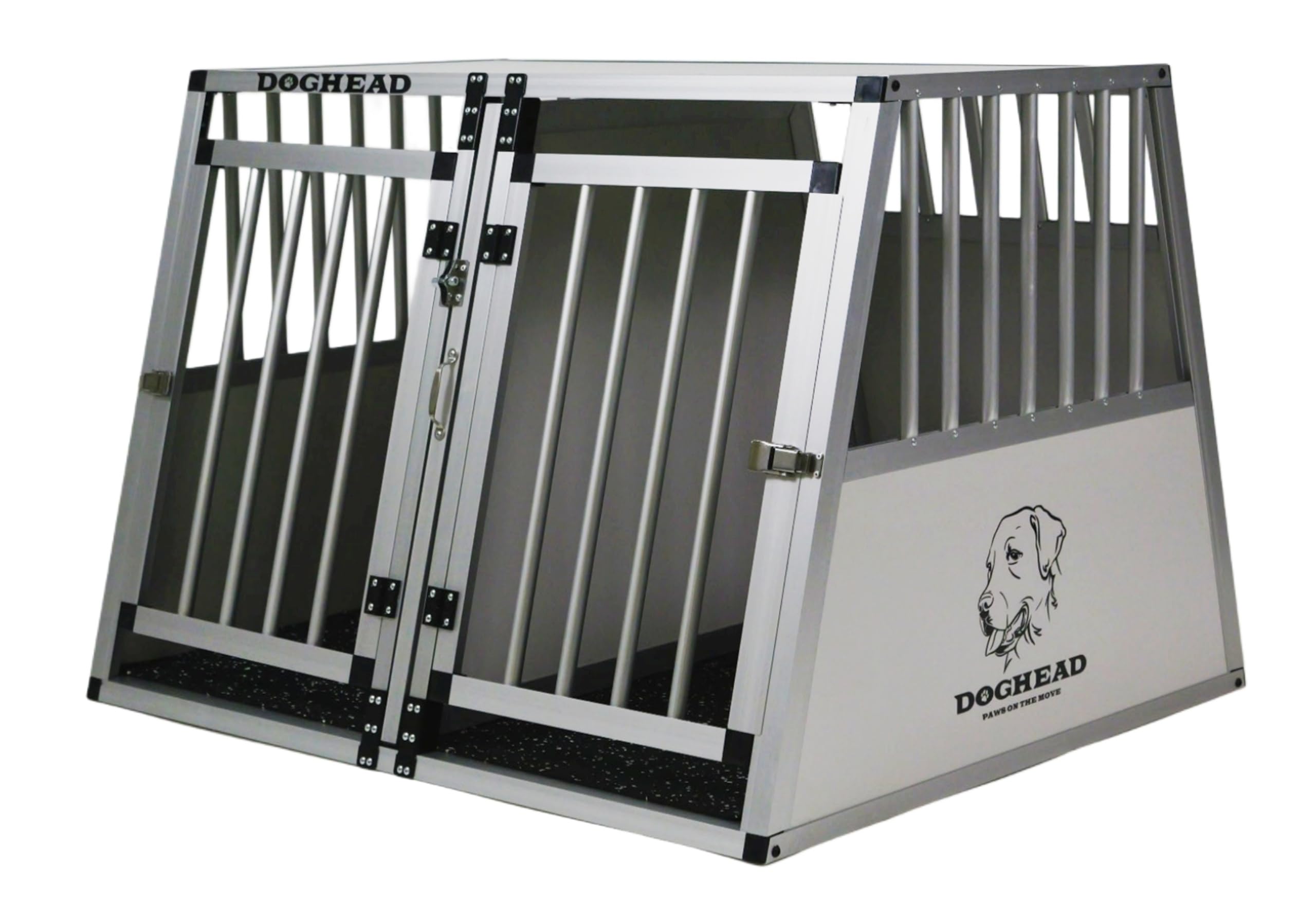 DOGHEAD Hundetransportbox Comfort, Double 97x85x69 cm DG, Schwarz, Aluminium, Beidseitig Abgeschrägt 75°, Trennwand mit Griff, Keine Kombibox