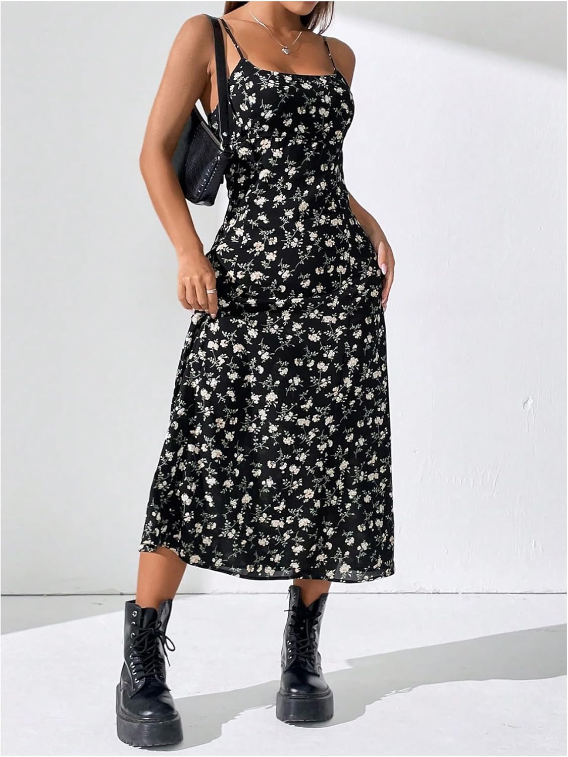 Floerns Women's Summer Spring Vacation Date Night Dresses Floral Backless A Line Cami Dress Spaghetti Strap Midi Sun Dress - Image 4