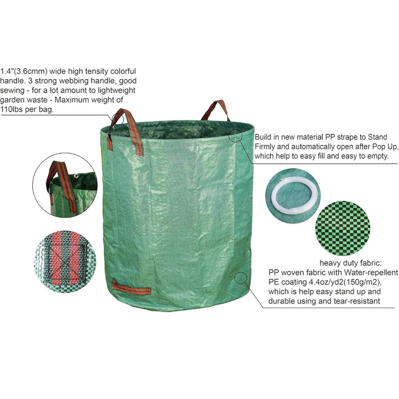 Paquete de 6 bolsas for residuos jardín reutilizables y resistentes con anillo plástico, hojas pie for escombros Para Residuos