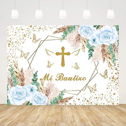 Miniatura 2 de Sendy Telón de fondo de 7 x 5 pies con texto en inglés "Mi Bautizo" mexicano, decoración de fiesta de bautizo, decoración de fiesta de bautizo,