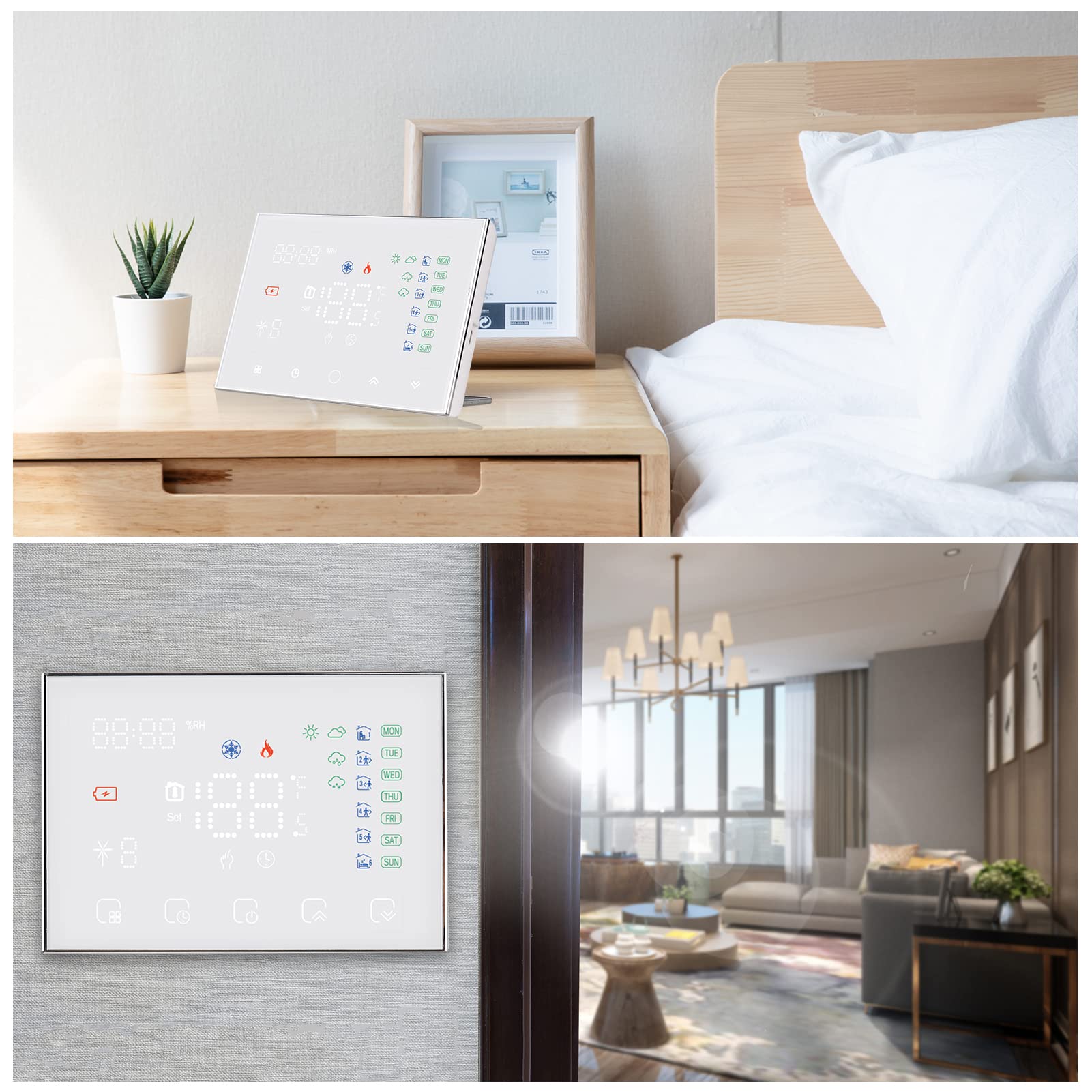Matybobe Termostato per riscaldamento a pavimento digitale programmabile con touch screen LED per Home Market Factory School Office Hotel Electric Heating Bianco