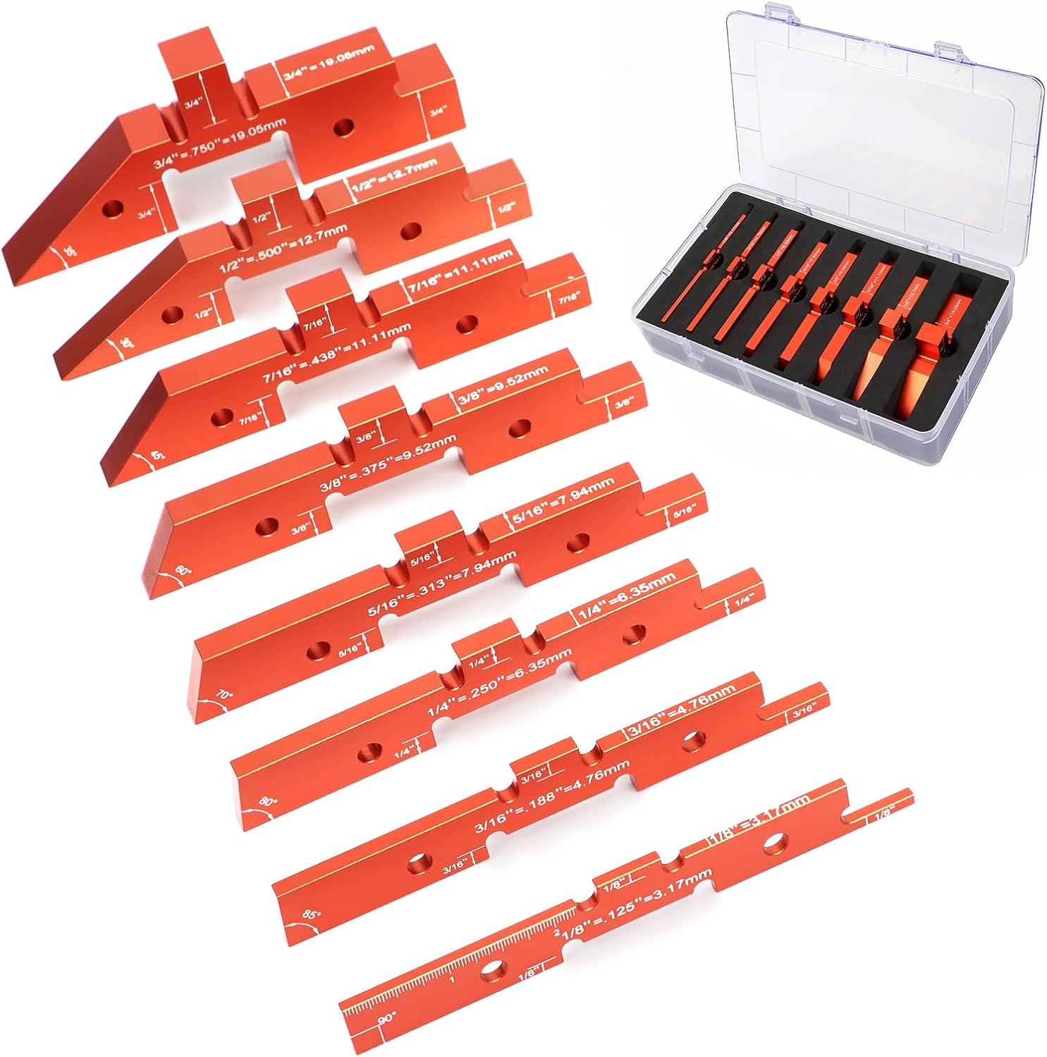 Router Table Setup Bars - 14 Pcs Precision Woodworking Height, Depth & Angle Gauge for Table Saws, All Aluminum Alloy & Each in Different Thickness