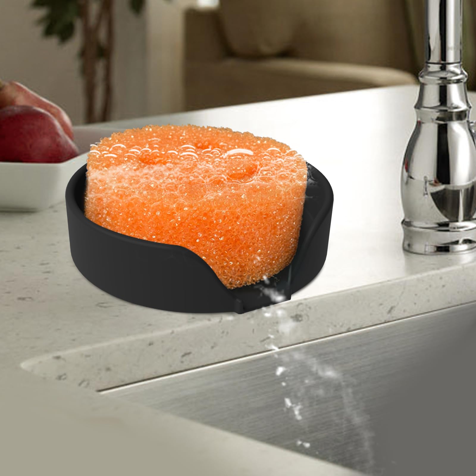 Sponge Holder for Scrub Daddy with Suction Cups and Drain Spout Kitchen Sink Caddy Organizer Soap Dishes Holder