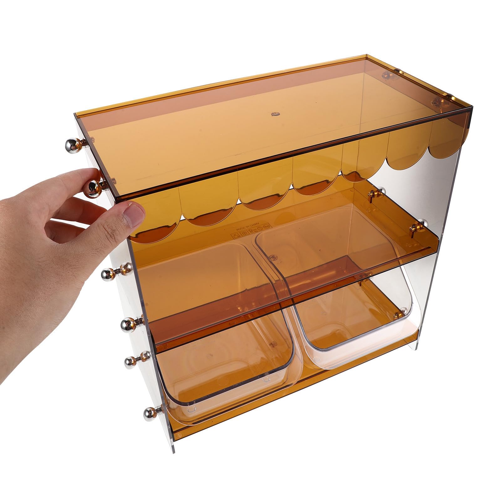 OUNONA Caja Organizadora Material Pet con Diseño Ahorrador de Espacio 2 Niveles con Cajón Extraíble y Compartimentos Múltiples para Bolsas de Té para Cocina u Oficina