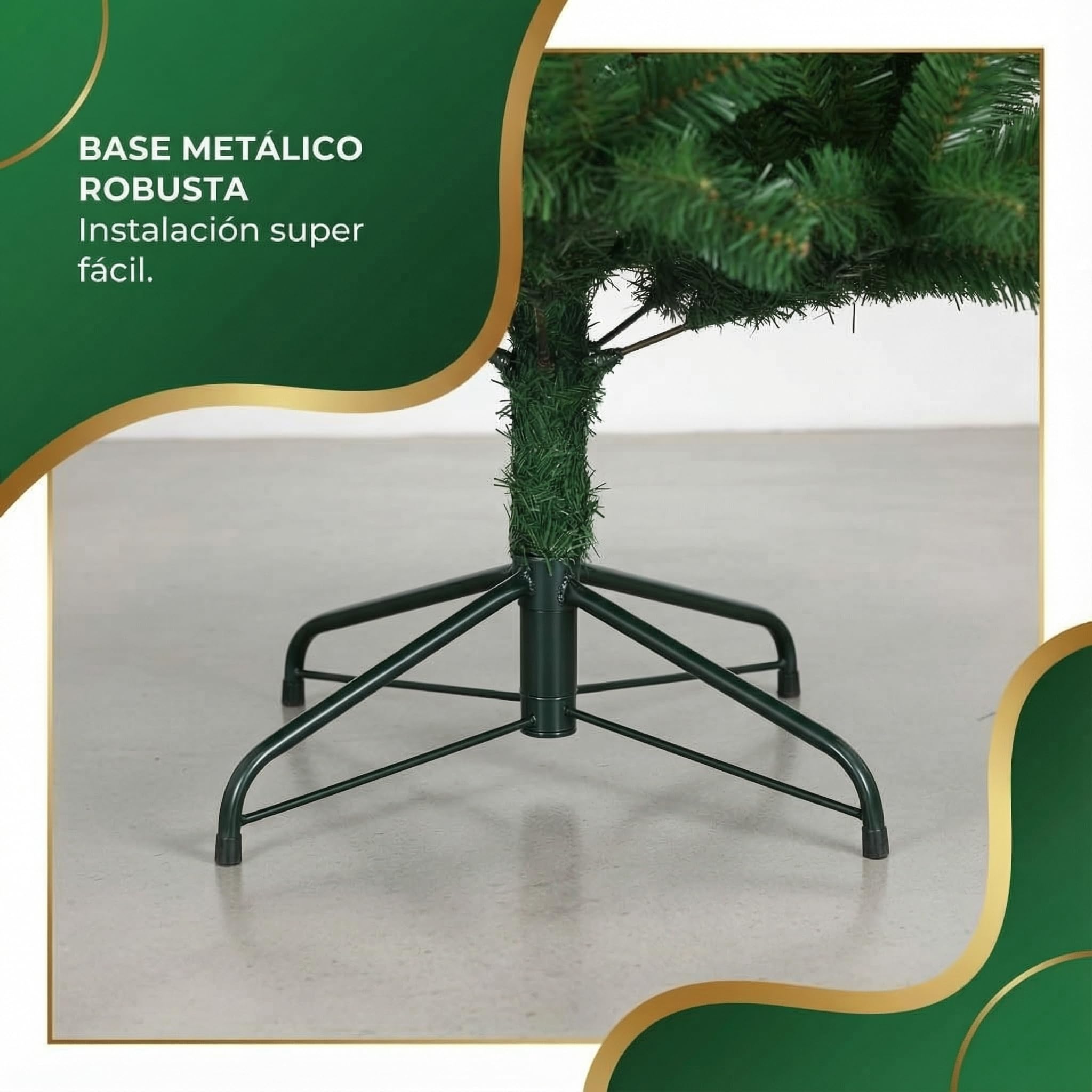 Árbol de Navidad Artificial Viridian 150cm/180cm/210cm con Soporte Metálico Plegable, Material Pet, Fácil Montaje y Almacenamiento (Viridian, 150 cm)