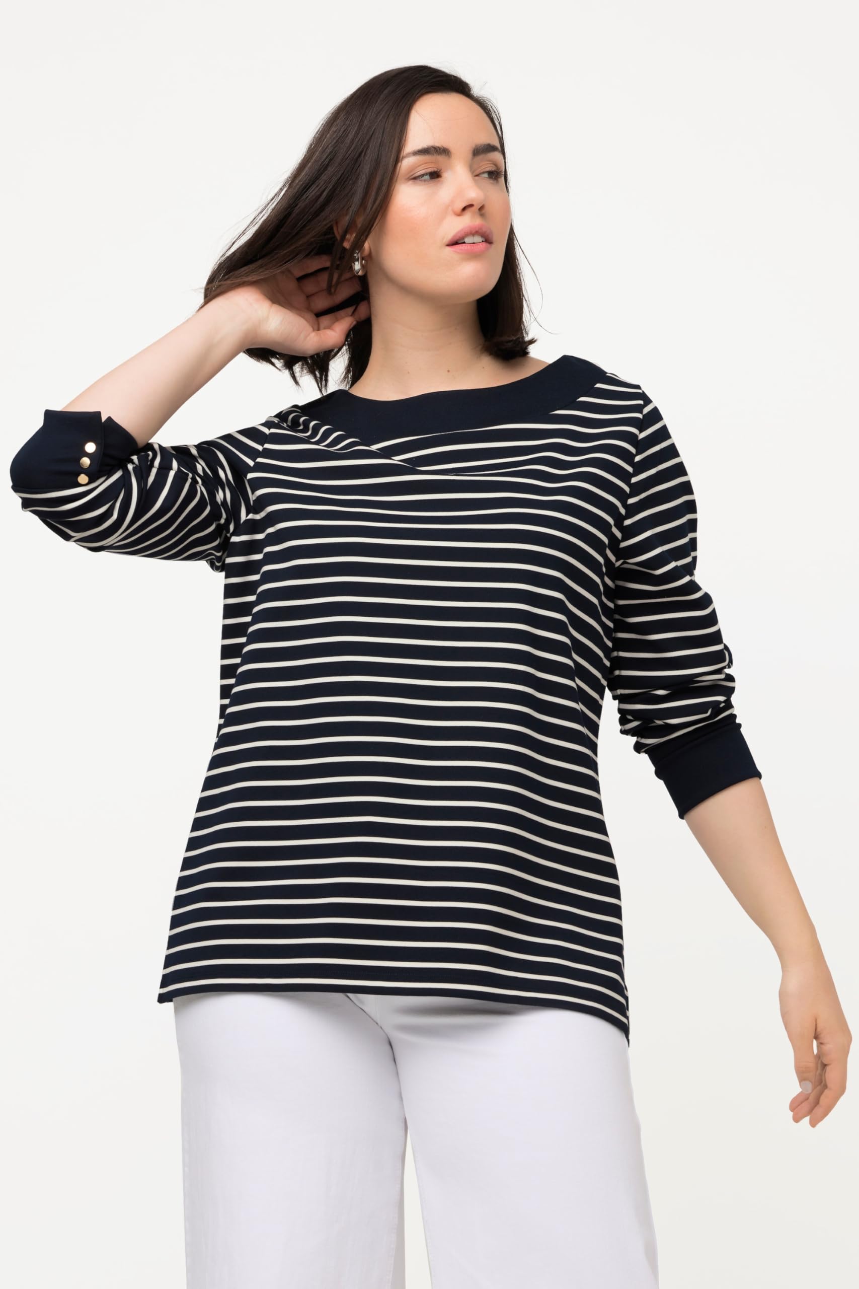 ULLA POPKEN Felpa, A Righe, Scollo A Barca, Maniche Lunghe Maglia di Tuta Donna