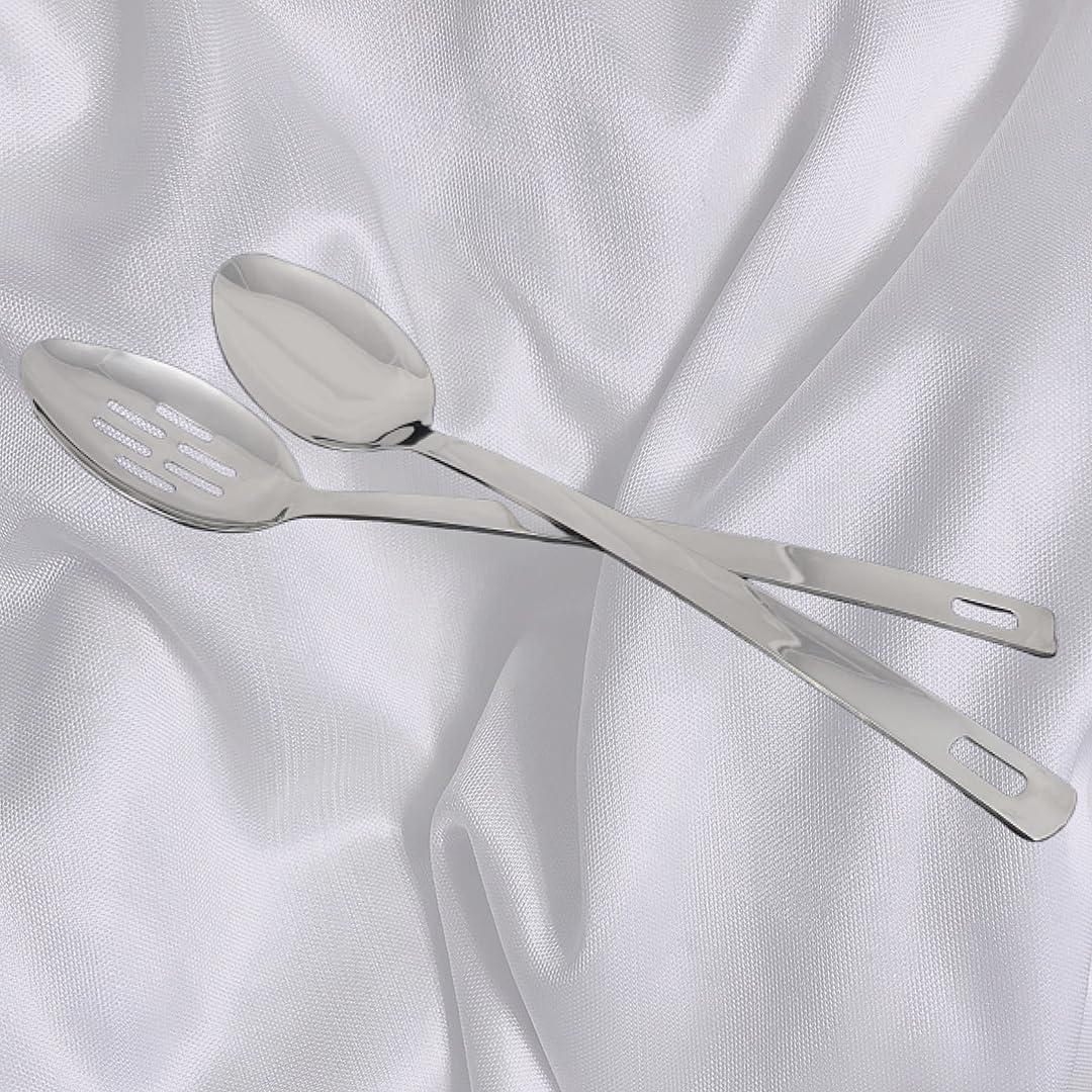XIAOXGXF 14.5 INCHES Long Handle Stainless Steel Serving Spoon Slotted Spoons Cooking Spoon Kitchen Spoon(Set of 2) - Image 6