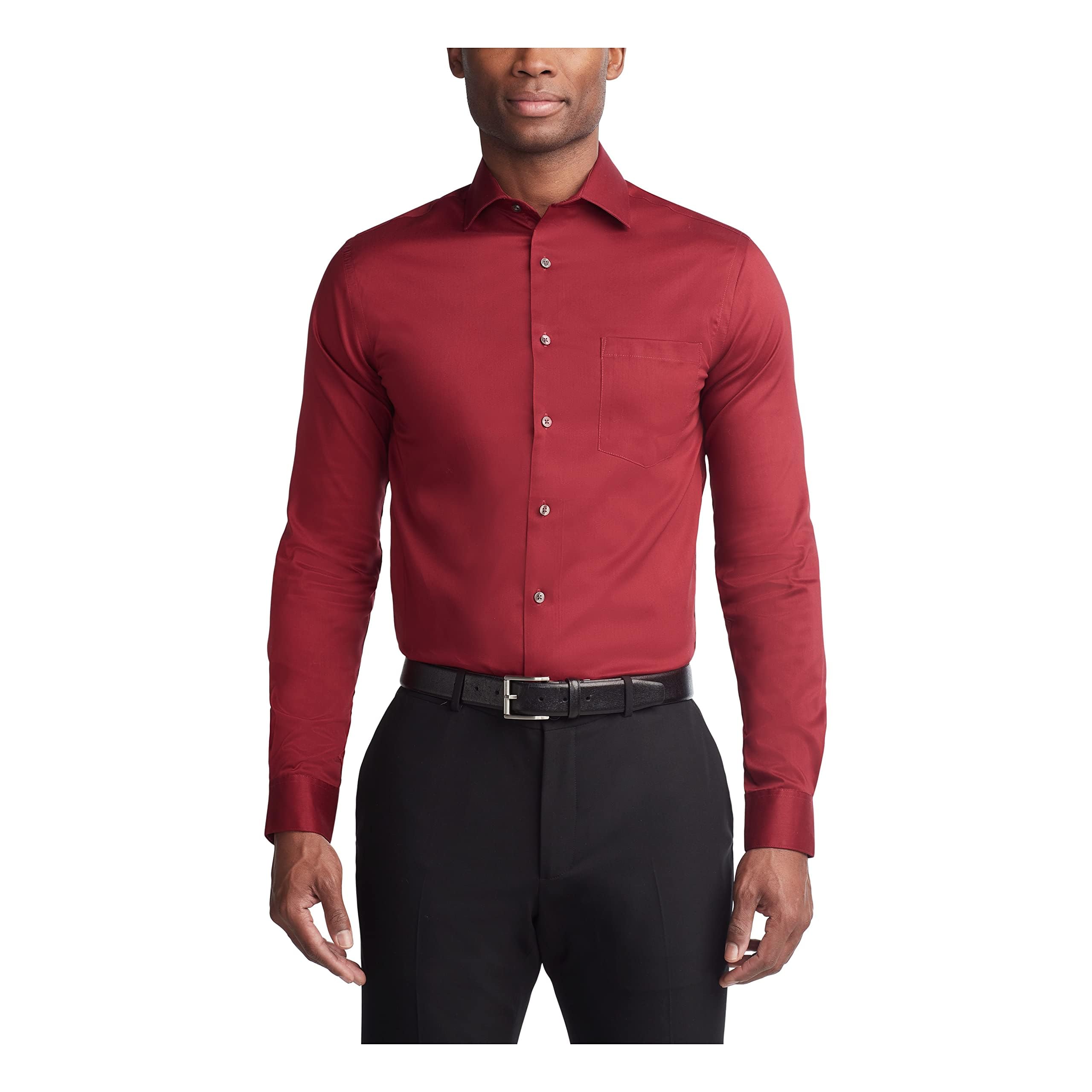 Van Heusen Herren, Normale Passform, knitterfrei, Flexibler Kragen, Stretch Klassisches Hemd, Mulberry, 46 cm-47 cm Hals 86 cm-89 cm Ärmel