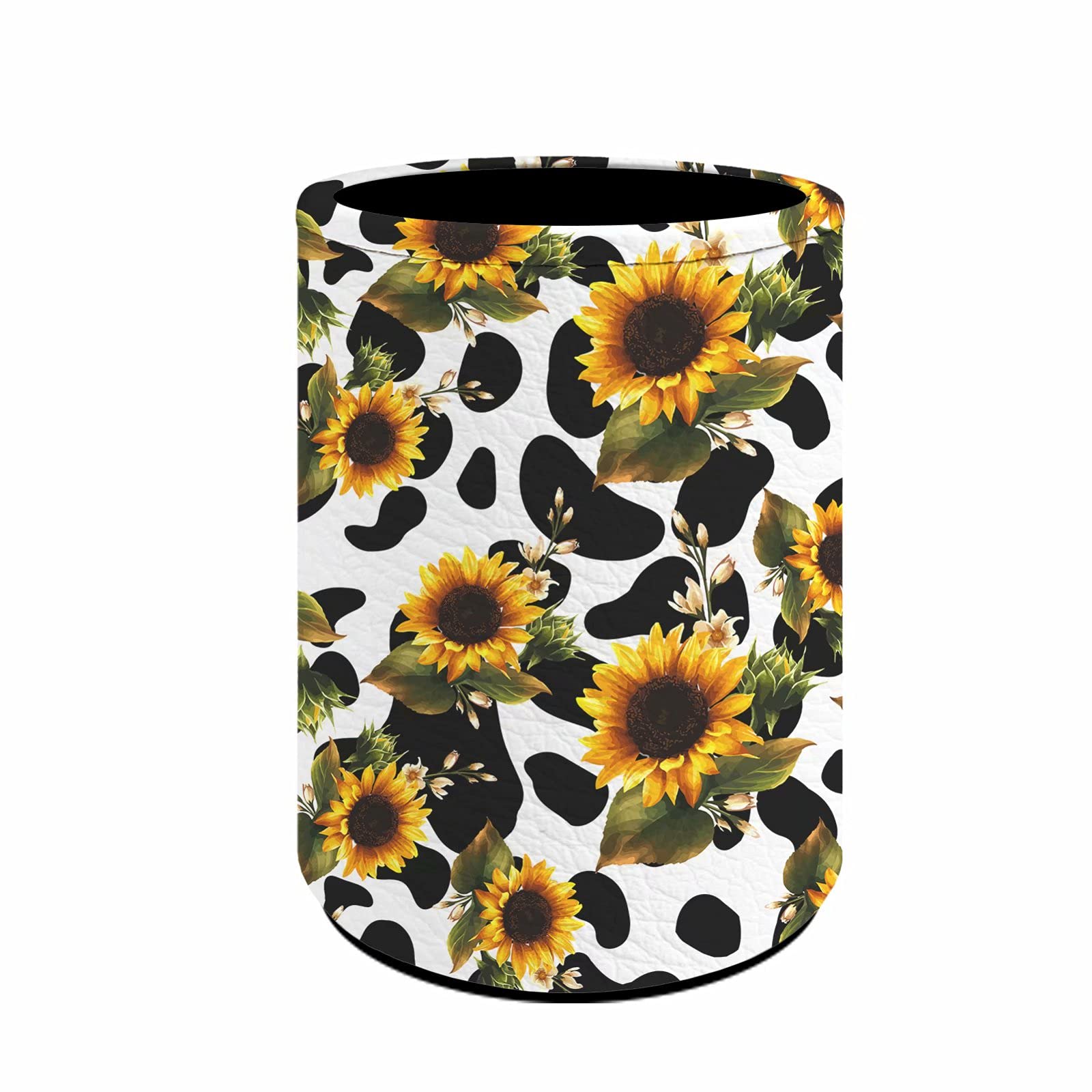 chaqlin PU Leather Pencil Cup Pot for Kids Desk Organizer Makeup Brush Holder,Sunflower with Cow Printed Pencil Holders for Desk,Stationery Desk Organizer โ image 1