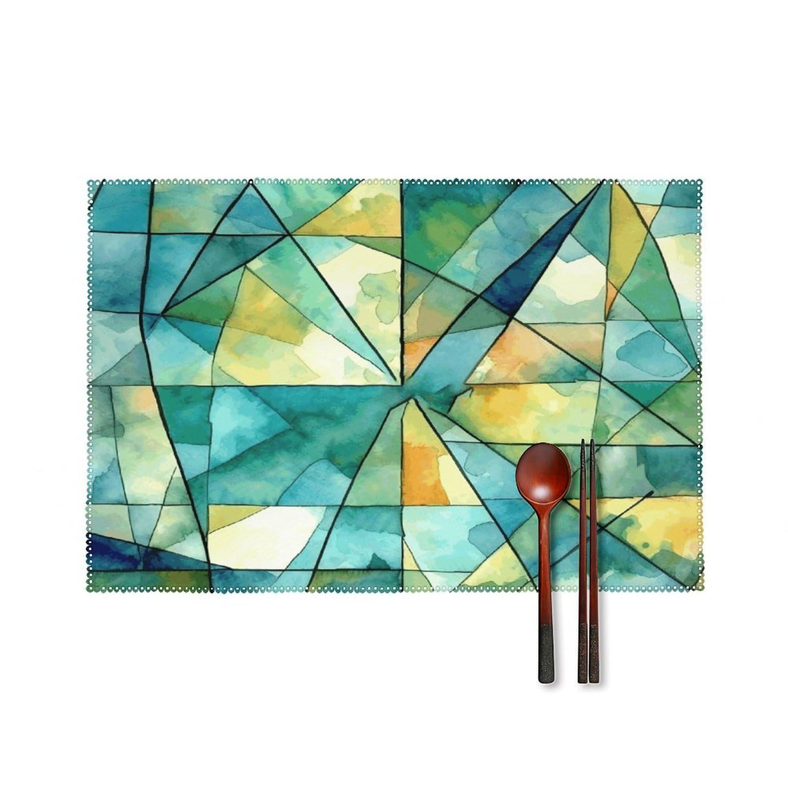 Fekiloot Style Green Geometric Pattern Placemats Set Of 6,Table Mat