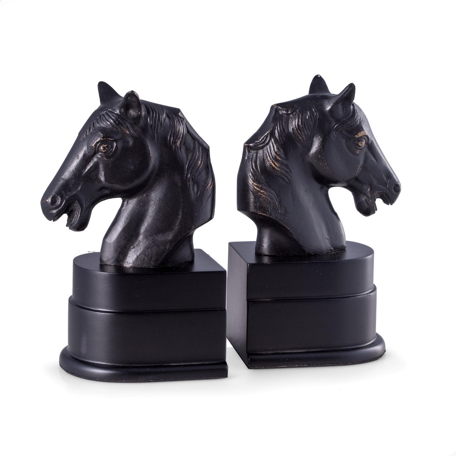 Paloma Collection AJ-R18H Cast Metal Horse Head Bookends wit, Bronze/Black