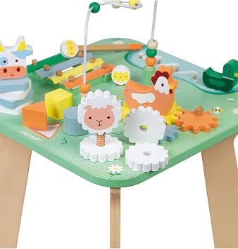 Janod Wooden Pretty Meadow Activity Table - 21.1 Tall - Ages 12 Months+ J05327 | Enhances Dexterity and Coordination - Educational Motor Skills Toy for Toddlers - Ages 12 Months and Up