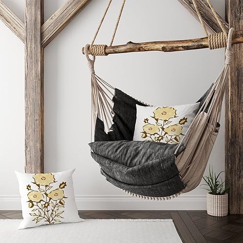 Miniatura 4 de Zyadsinoudor Set of 2 Pillow Cover Yellow Flower Cushion Cases Oriental Chinese 16x16in Decorative Pillow Home Cotton Linen Elegant Pillow Cover for