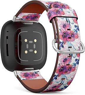 CJBROES Replacement Leather Watch Band, Compatible with Fitbit Versa 3 and Fitbit Sense of Wristband Bracelet Accessory - Three Purple Orchid